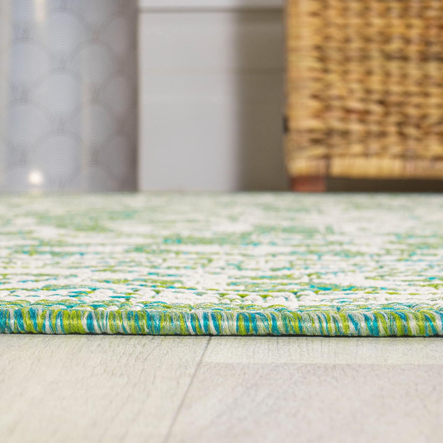 image:imageJONATHAN Y Medallion Weave Indoor Outdoor Round Area Rug 5 Ft YellowCream Sinjuri Textured for Backyard Patio Porch EasyCleaning High Traffic PetFriendly NonShedding SMB101I5RCreamGreen