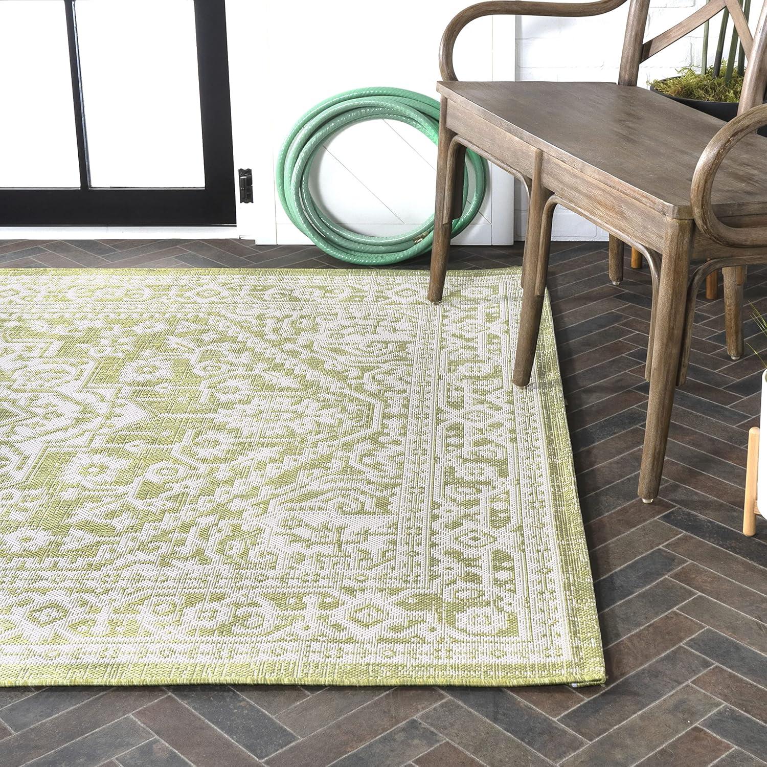 image:imageJONATHAN Y Medallion Weave Indoor Outdoor Round Area Rug 5 Ft YellowCream Sinjuri Textured for Backyard Patio Porch EasyCleaning High Traffic PetFriendly NonShedding SMB101I5RGreenCream