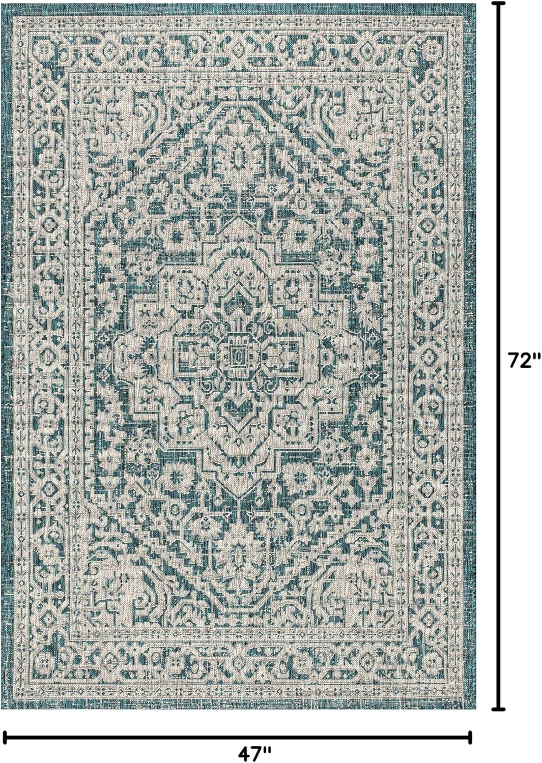 image:imageJONATHAN Y Medallion Weave Indoor Outdoor Round Area Rug 5 Ft YellowCream Sinjuri Textured for Backyard Patio Porch EasyCleaning High Traffic PetFriendly NonShedding SMB101I5RTeal BlueGray