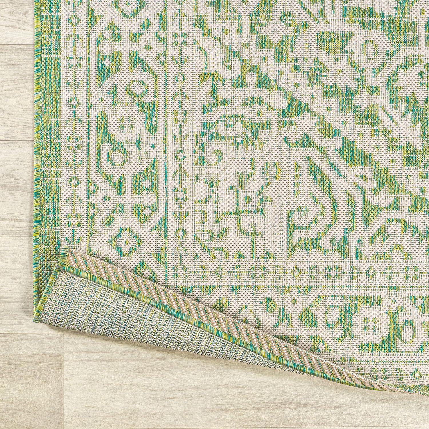 image:imageJONATHAN Y Medallion Weave Indoor Outdoor Round Area Rug 5 Ft YellowCream Sinjuri Textured for Backyard Patio Porch EasyCleaning High Traffic PetFriendly NonShedding SMB101I5RCreamGreen