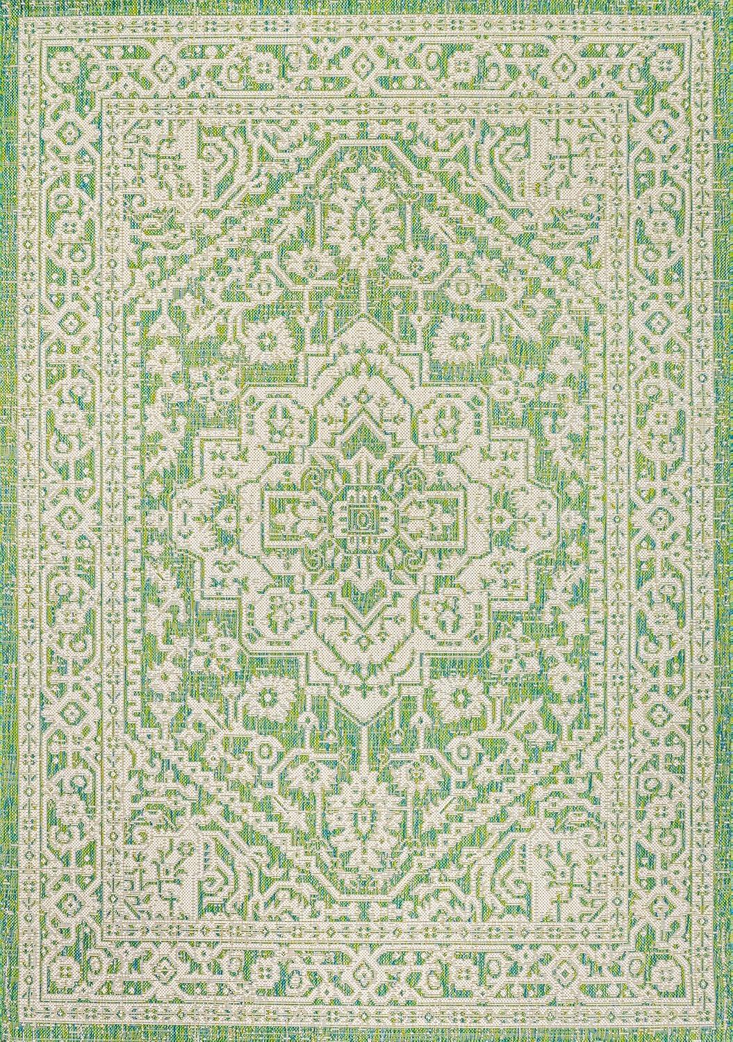 image:imageJONATHAN Y Medallion Weave Indoor Outdoor Round Area Rug 5 Ft YellowCream Sinjuri Textured for Backyard Patio Porch EasyCleaning High Traffic PetFriendly NonShedding SMB101I5RCreamGreen
