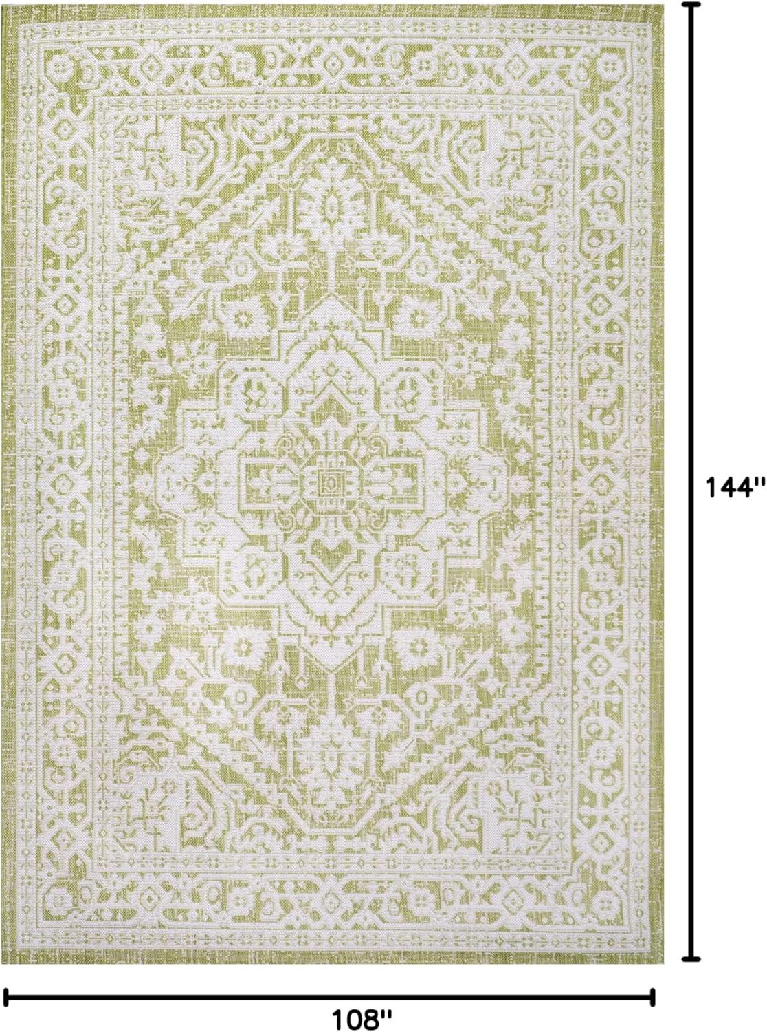image:imageJONATHAN Y Medallion Weave Indoor Outdoor Round Area Rug 5 Ft YellowCream Sinjuri Textured for Backyard Patio Porch EasyCleaning High Traffic PetFriendly NonShedding SMB101I5RGreenCream
