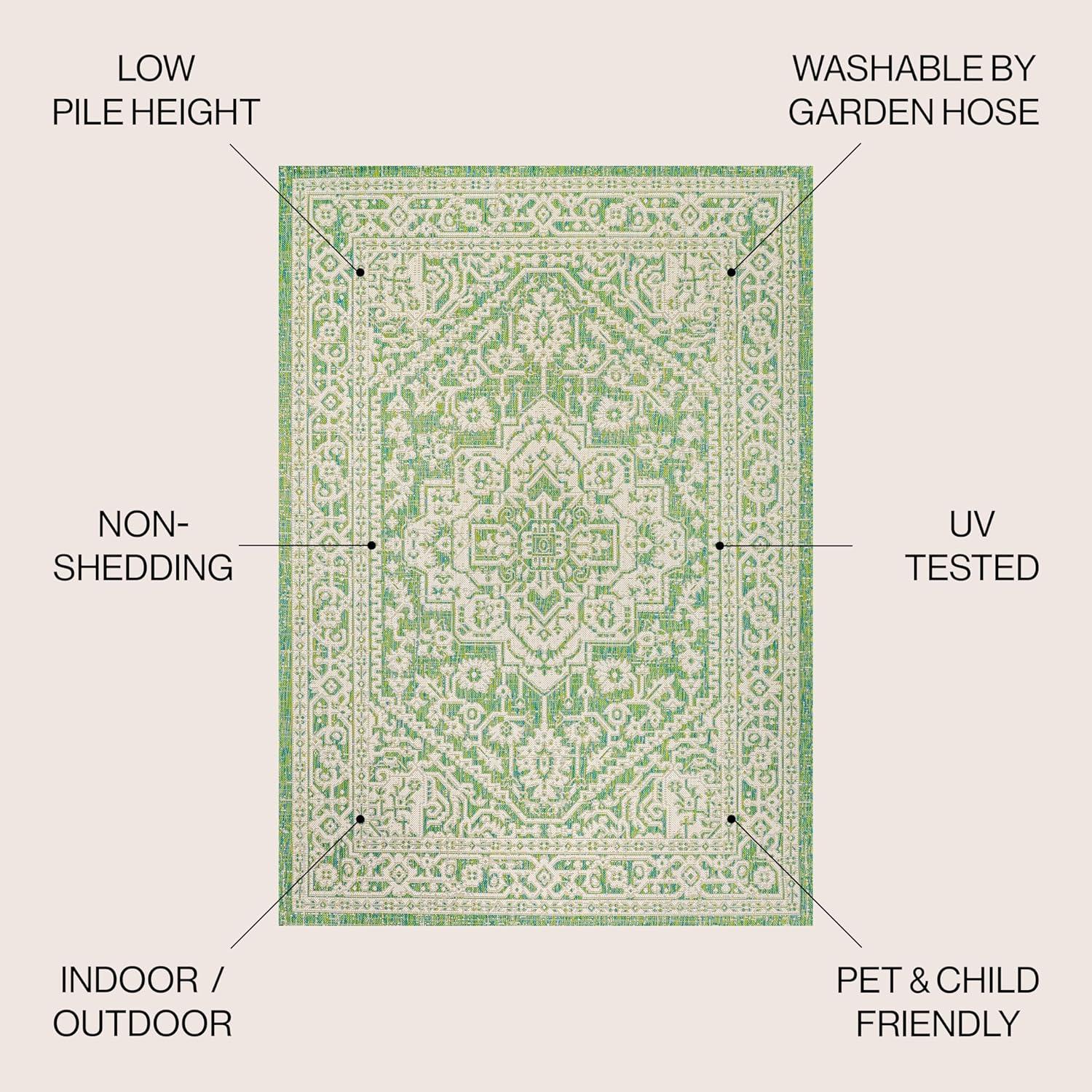 image:imageJONATHAN Y Medallion Weave Indoor Outdoor Round Area Rug 5 Ft YellowCream Sinjuri Textured for Backyard Patio Porch EasyCleaning High Traffic PetFriendly NonShedding SMB101I5RCreamGreen