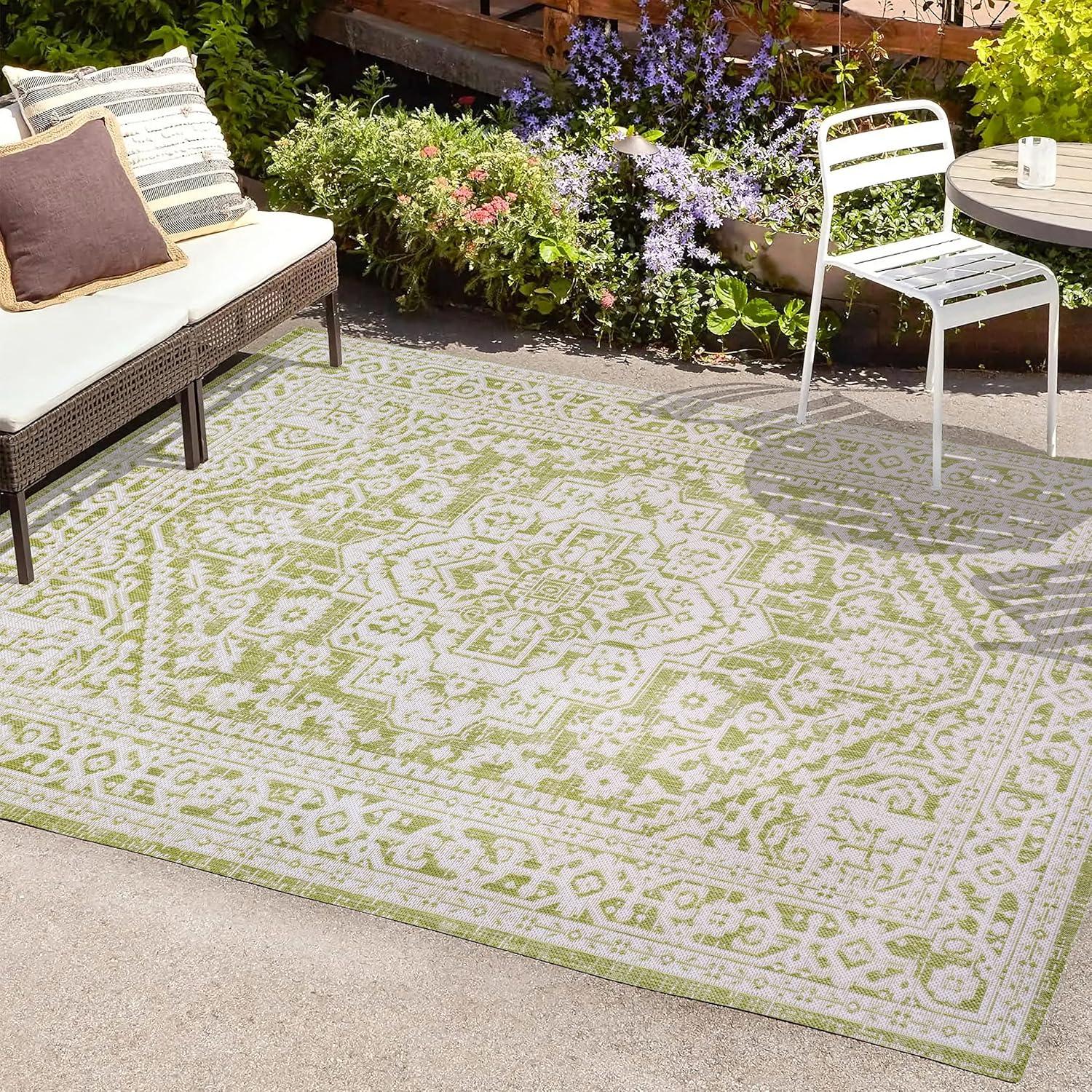 image:imageJONATHAN Y Medallion Weave Indoor Outdoor Round Area Rug 5 Ft YellowCream Sinjuri Textured for Backyard Patio Porch EasyCleaning High Traffic PetFriendly NonShedding SMB101I5RGreenCream