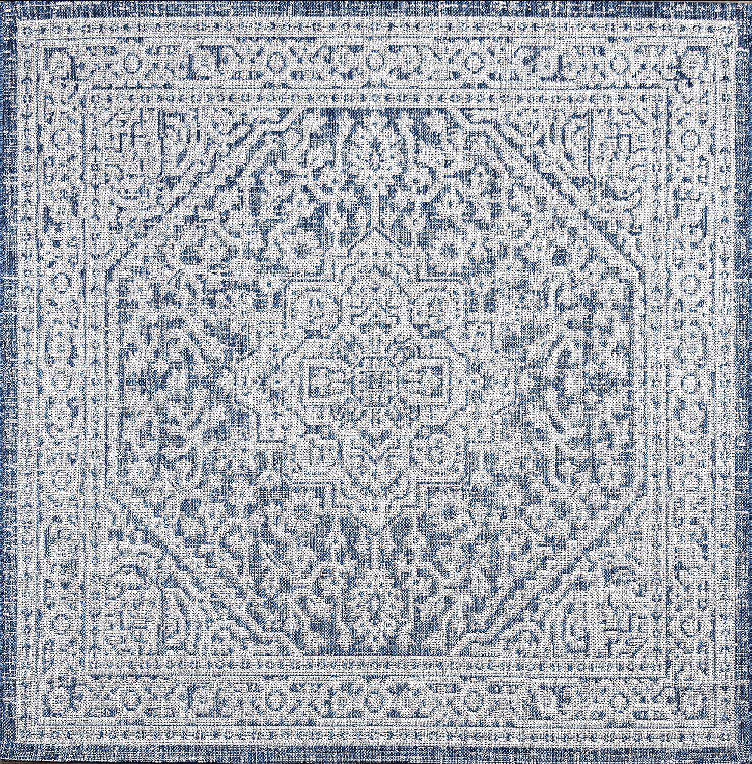 image:imageJONATHAN Y Medallion Weave Indoor Outdoor Round Area Rug 5 Ft YellowCream Sinjuri Textured for Backyard Patio Porch EasyCleaning High Traffic PetFriendly NonShedding SMB101I5RNavyGray
