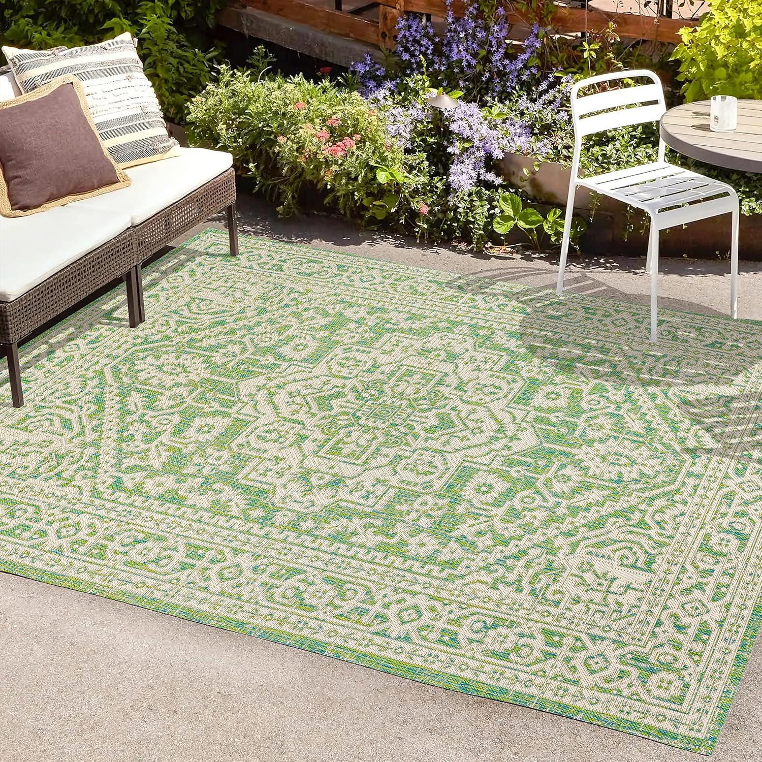 image:imageJONATHAN Y Medallion Weave Indoor Outdoor Round Area Rug 5 Ft YellowCream Sinjuri Textured for Backyard Patio Porch EasyCleaning High Traffic PetFriendly NonShedding SMB101I5RCreamGreen