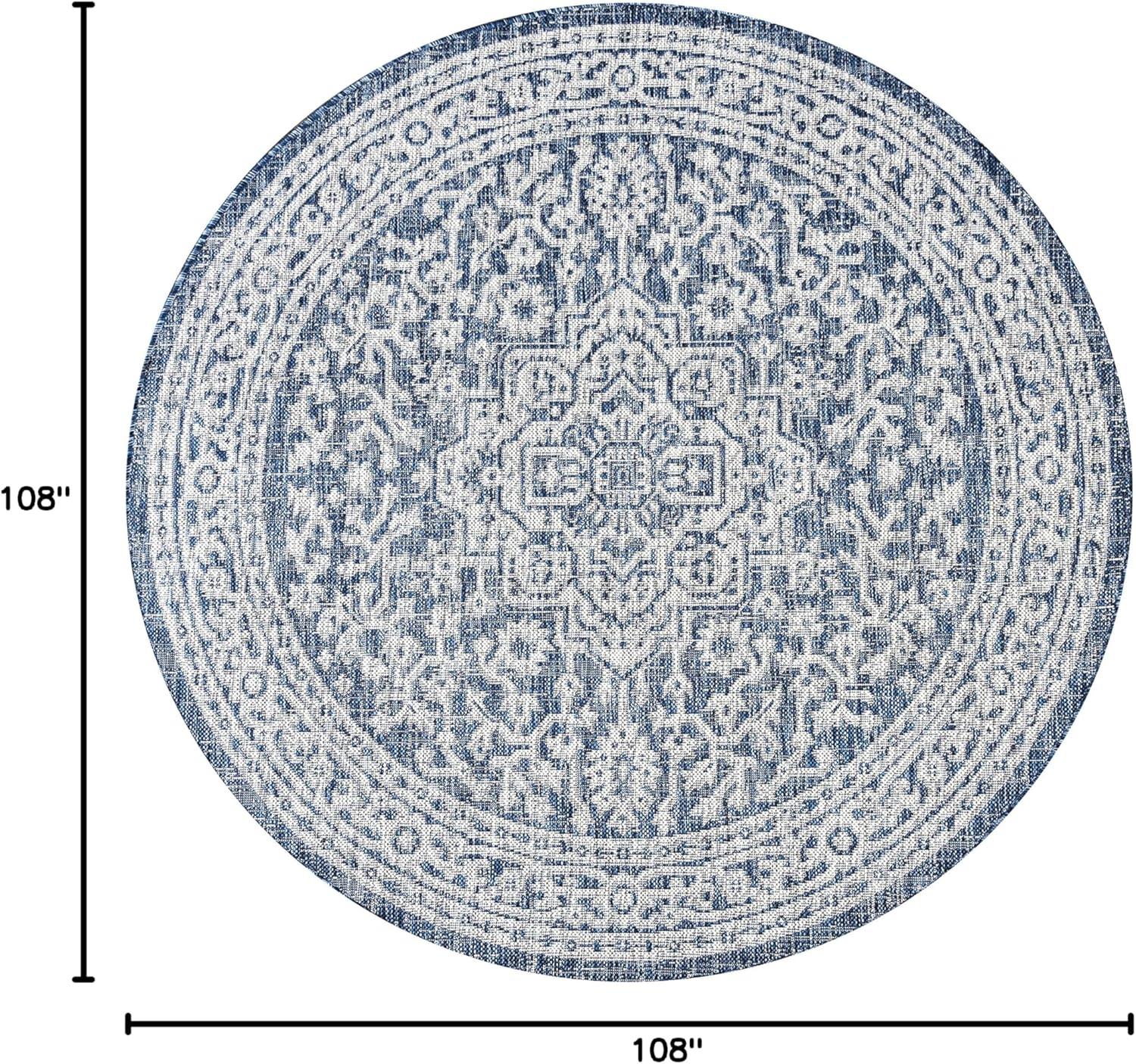 image:imageJONATHAN Y Medallion Weave Indoor Outdoor Round Area Rug 5 Ft YellowCream Sinjuri Textured for Backyard Patio Porch EasyCleaning High Traffic PetFriendly NonShedding SMB101I5RNavyGray