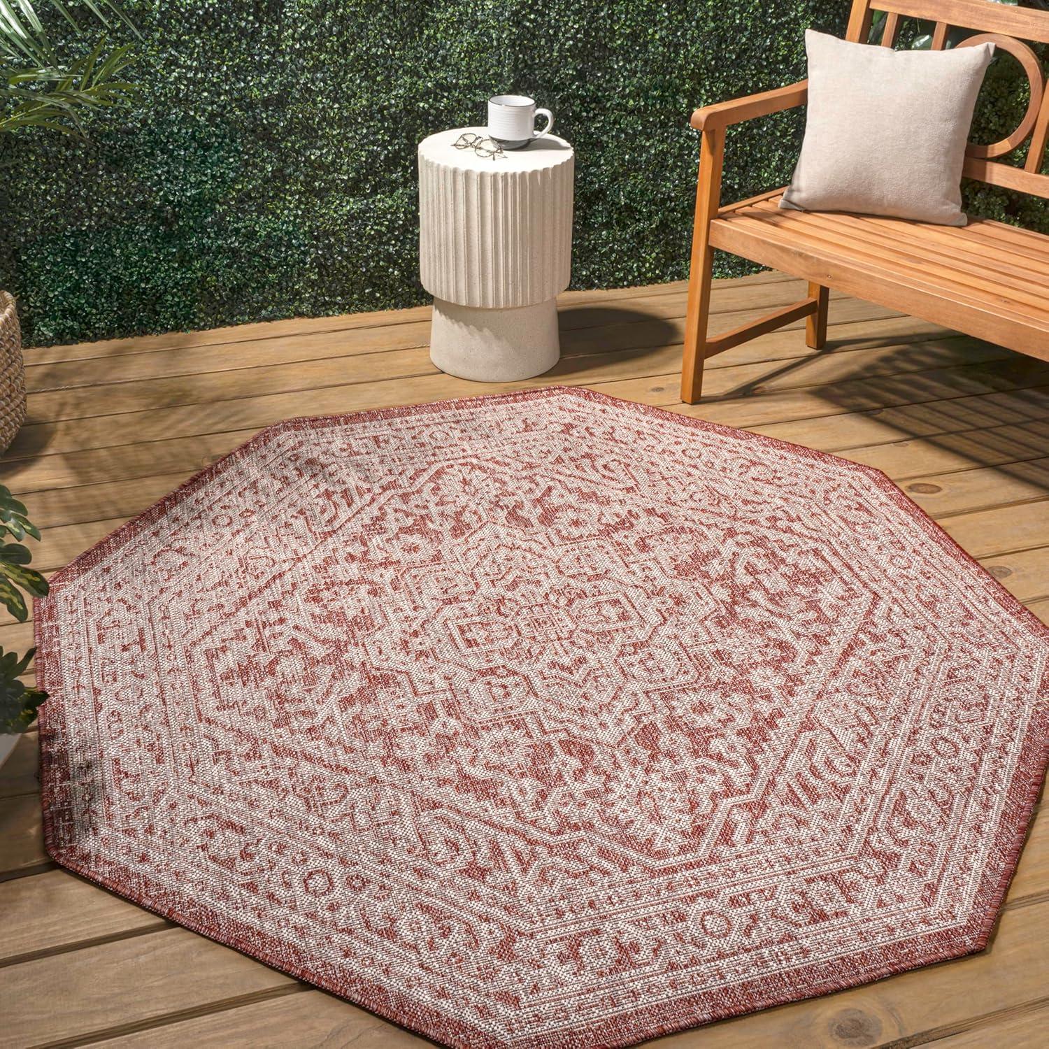image:imageJONATHAN Y Medallion Weave Indoor Outdoor Round Area Rug 5 Ft YellowCream Sinjuri Textured for Backyard Patio Porch EasyCleaning High Traffic PetFriendly NonShedding SMB101I5RRedTaupe