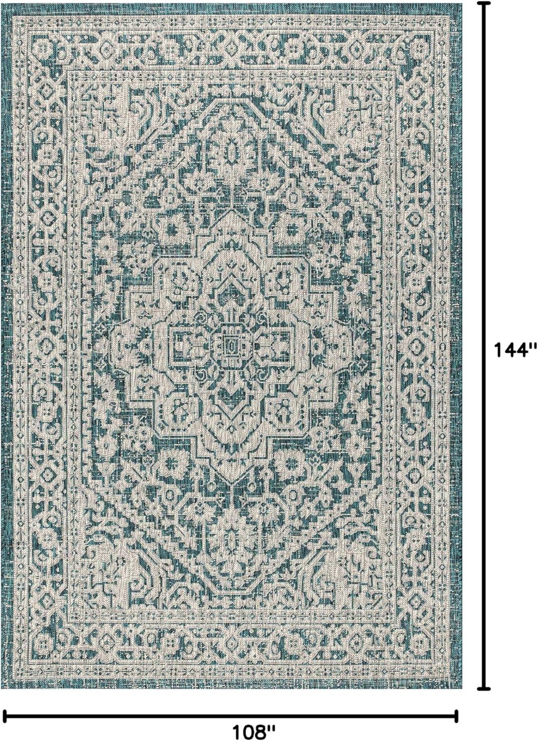 image:imageJONATHAN Y Medallion Weave Indoor Outdoor Round Area Rug 5 Ft YellowCream Sinjuri Textured for Backyard Patio Porch EasyCleaning High Traffic PetFriendly NonShedding SMB101I5RTeal BlueGray