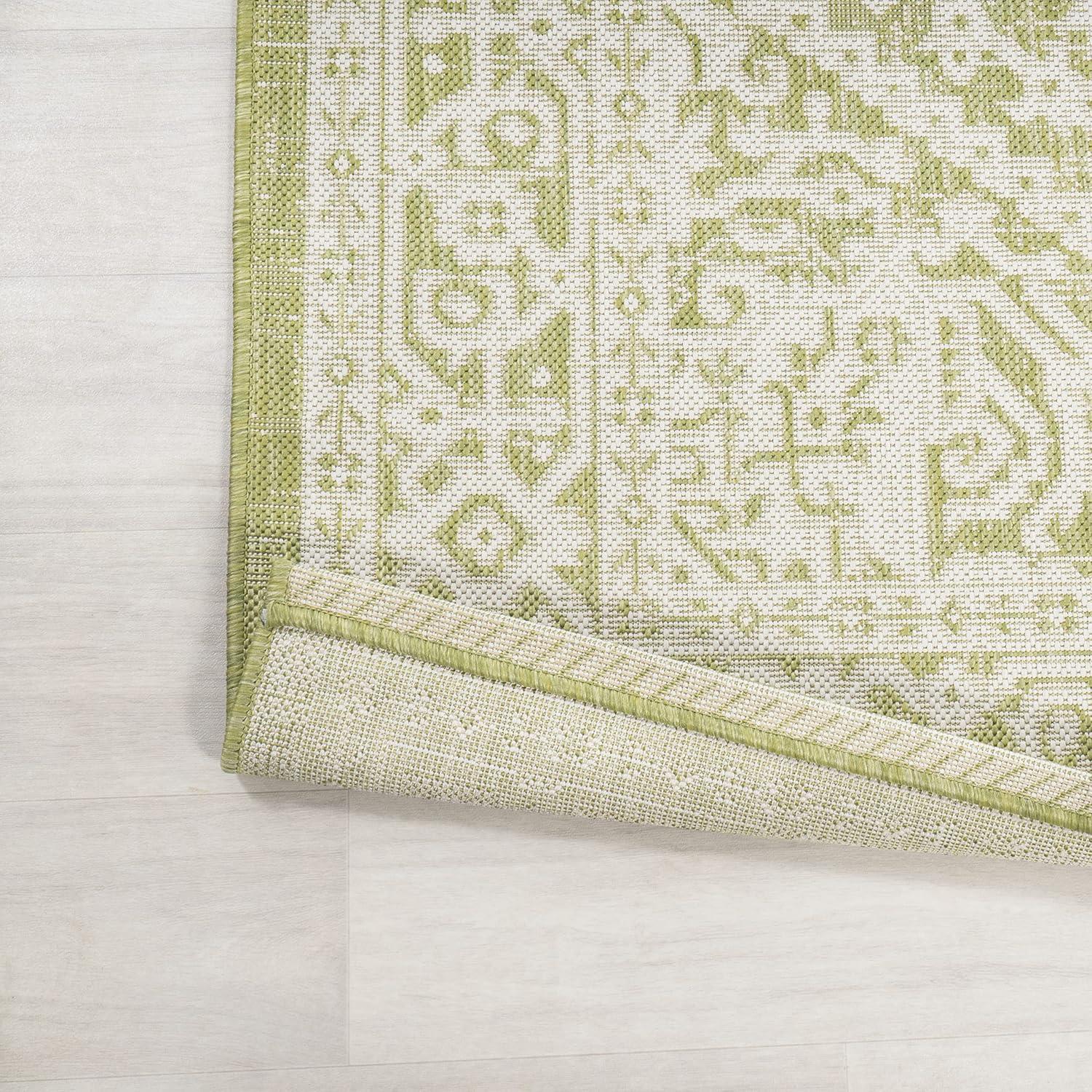 image:imageJONATHAN Y Medallion Weave Indoor Outdoor Round Area Rug 5 Ft YellowCream Sinjuri Textured for Backyard Patio Porch EasyCleaning High Traffic PetFriendly NonShedding SMB101I5RGreenCream
