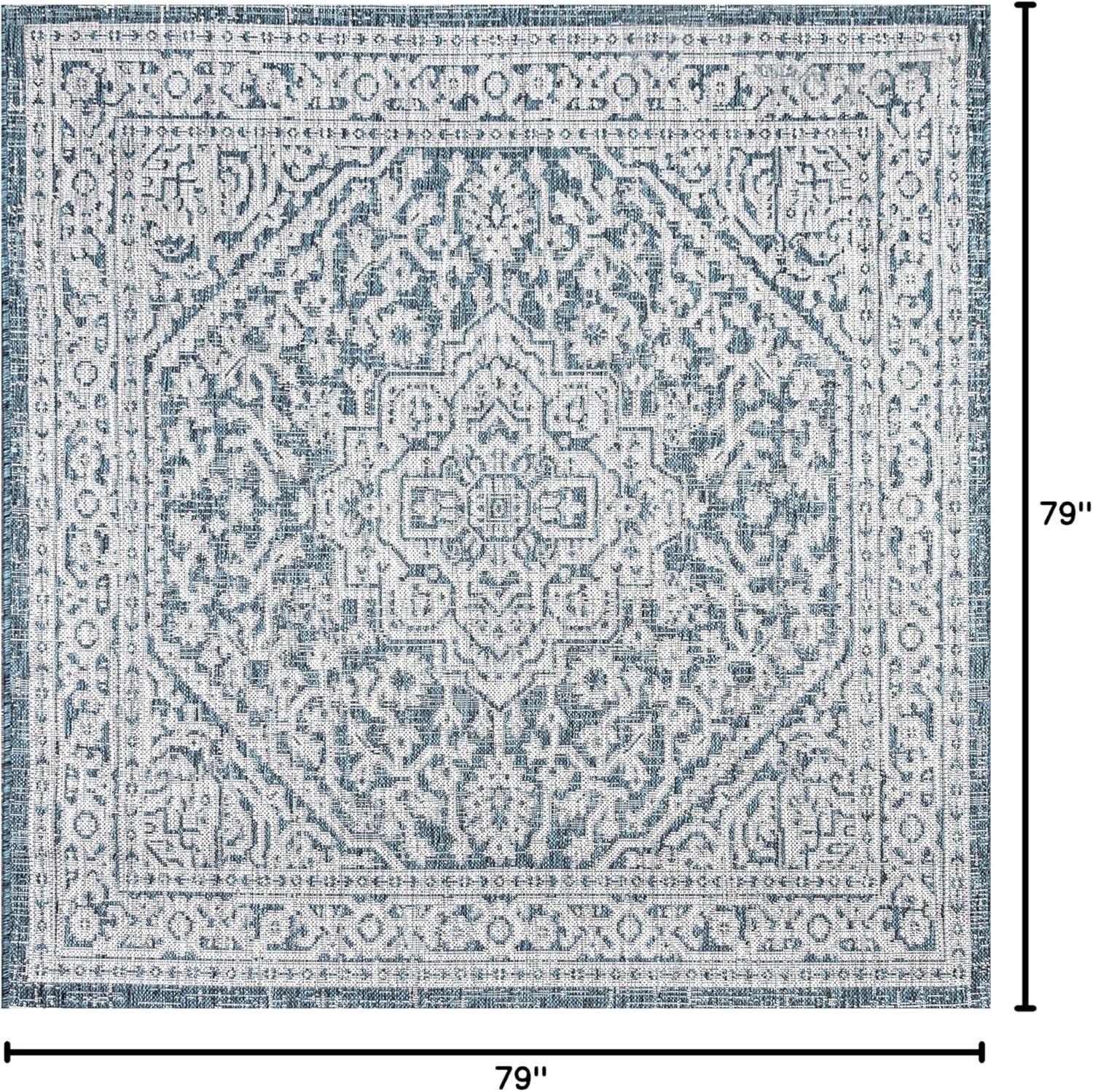 image:imageJONATHAN Y Medallion Weave Indoor Outdoor Round Area Rug 5 Ft YellowCream Sinjuri Textured for Backyard Patio Porch EasyCleaning High Traffic PetFriendly NonShedding SMB101I5RTeal BlueGray