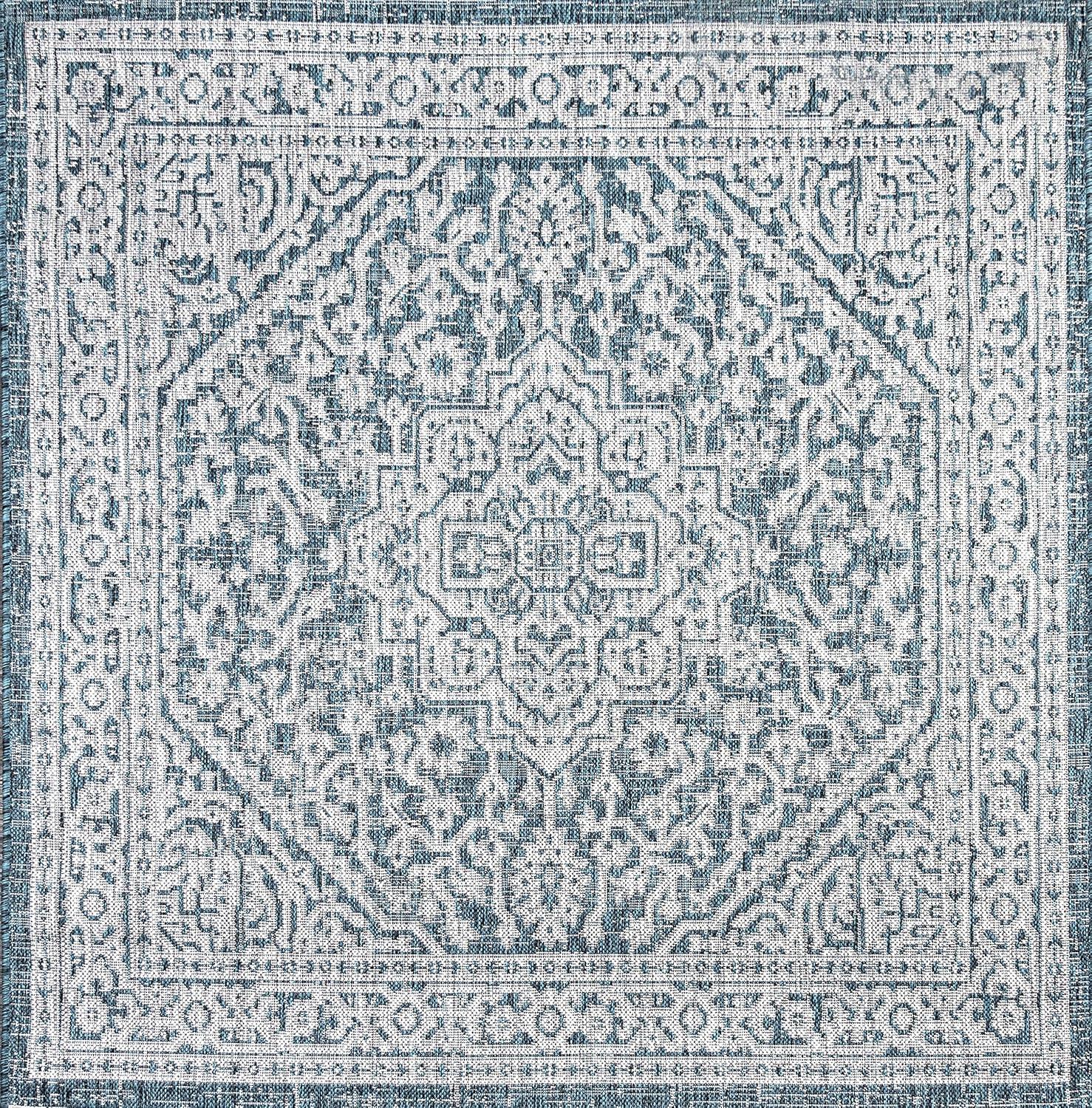 image:imageJONATHAN Y Medallion Weave Indoor Outdoor Round Area Rug 5 Ft YellowCream Sinjuri Textured for Backyard Patio Porch EasyCleaning High Traffic PetFriendly NonShedding SMB101I5RTeal BlueGray