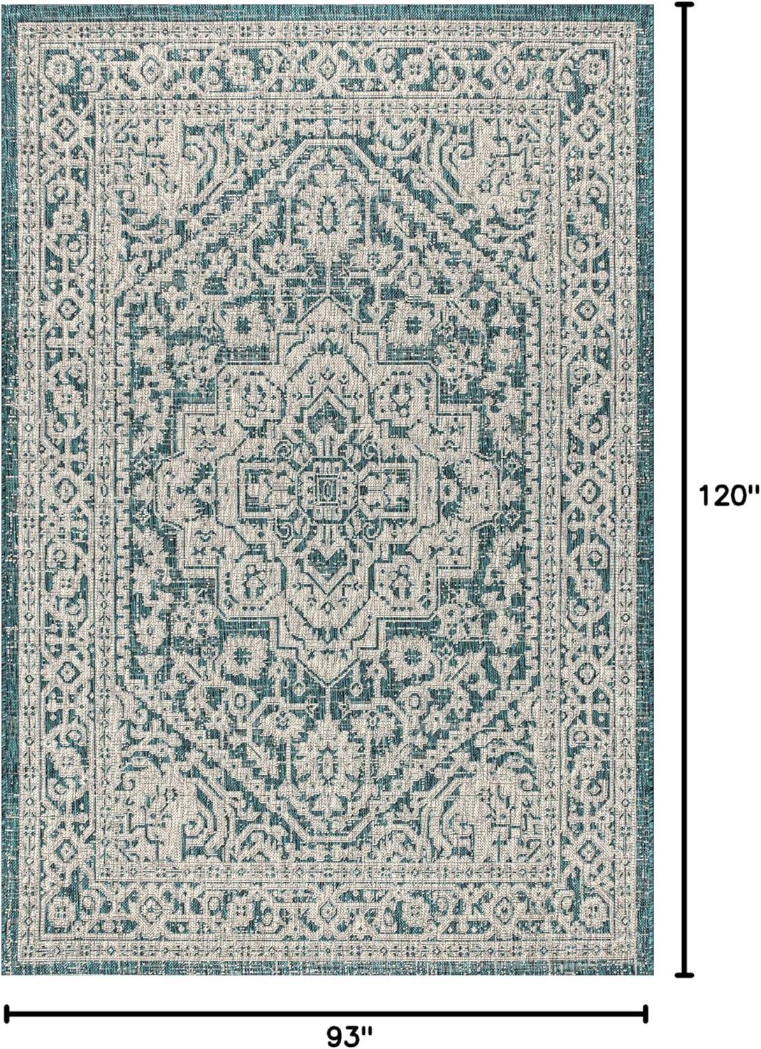 image:imageJONATHAN Y Medallion Weave Indoor Outdoor Round Area Rug 5 Ft YellowCream Sinjuri Textured for Backyard Patio Porch EasyCleaning High Traffic PetFriendly NonShedding SMB101I5RTeal BlueGray