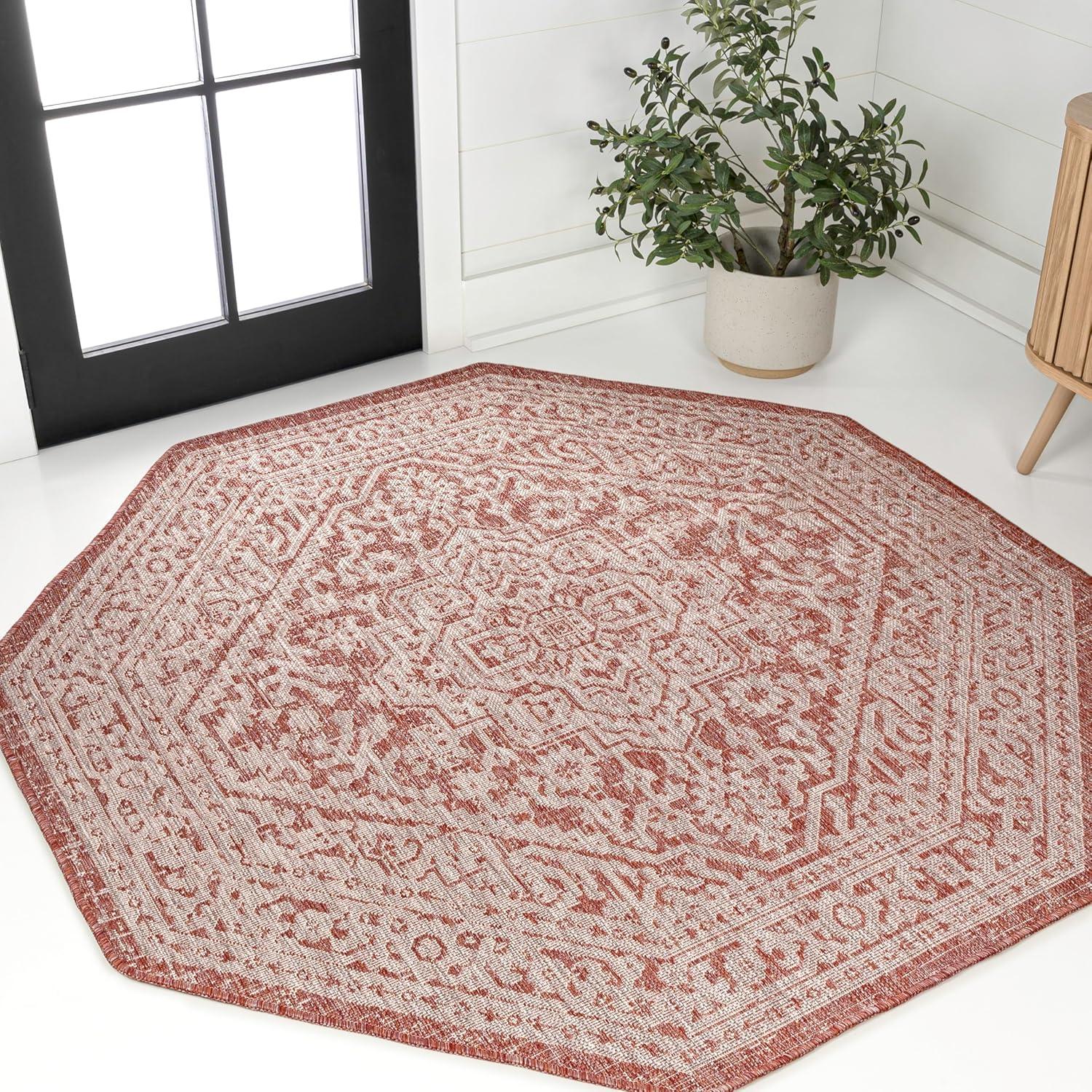image:imageJONATHAN Y Medallion Weave Indoor Outdoor Round Area Rug 5 Ft YellowCream Sinjuri Textured for Backyard Patio Porch EasyCleaning High Traffic PetFriendly NonShedding SMB101I5RRedTaupe