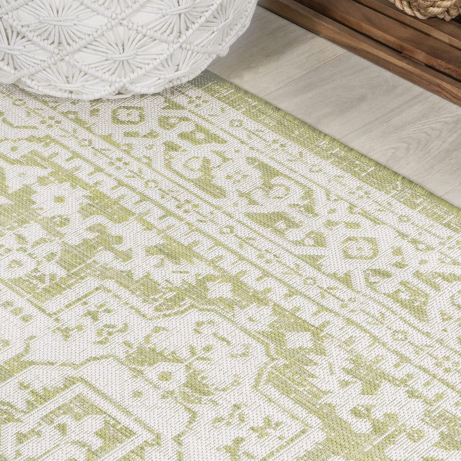 image:imageJONATHAN Y Medallion Weave Indoor Outdoor Round Area Rug 5 Ft YellowCream Sinjuri Textured for Backyard Patio Porch EasyCleaning High Traffic PetFriendly NonShedding SMB101I5RGreenCream