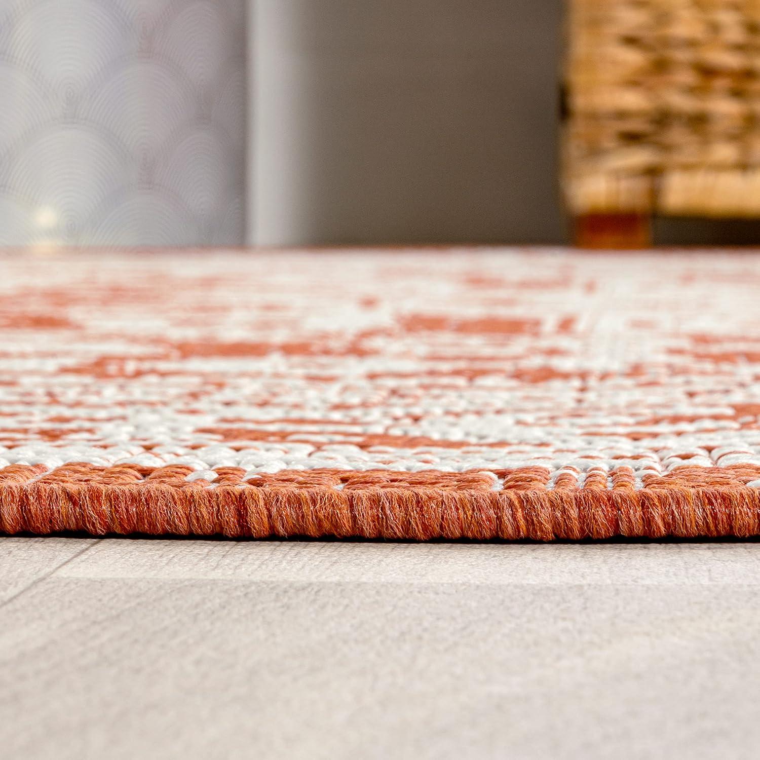 image:imageJONATHAN Y Medallion Weave Indoor Outdoor Round Area Rug 5 Ft YellowCream Sinjuri Textured for Backyard Patio Porch EasyCleaning High Traffic PetFriendly NonShedding SMB101I5ROrangeCream