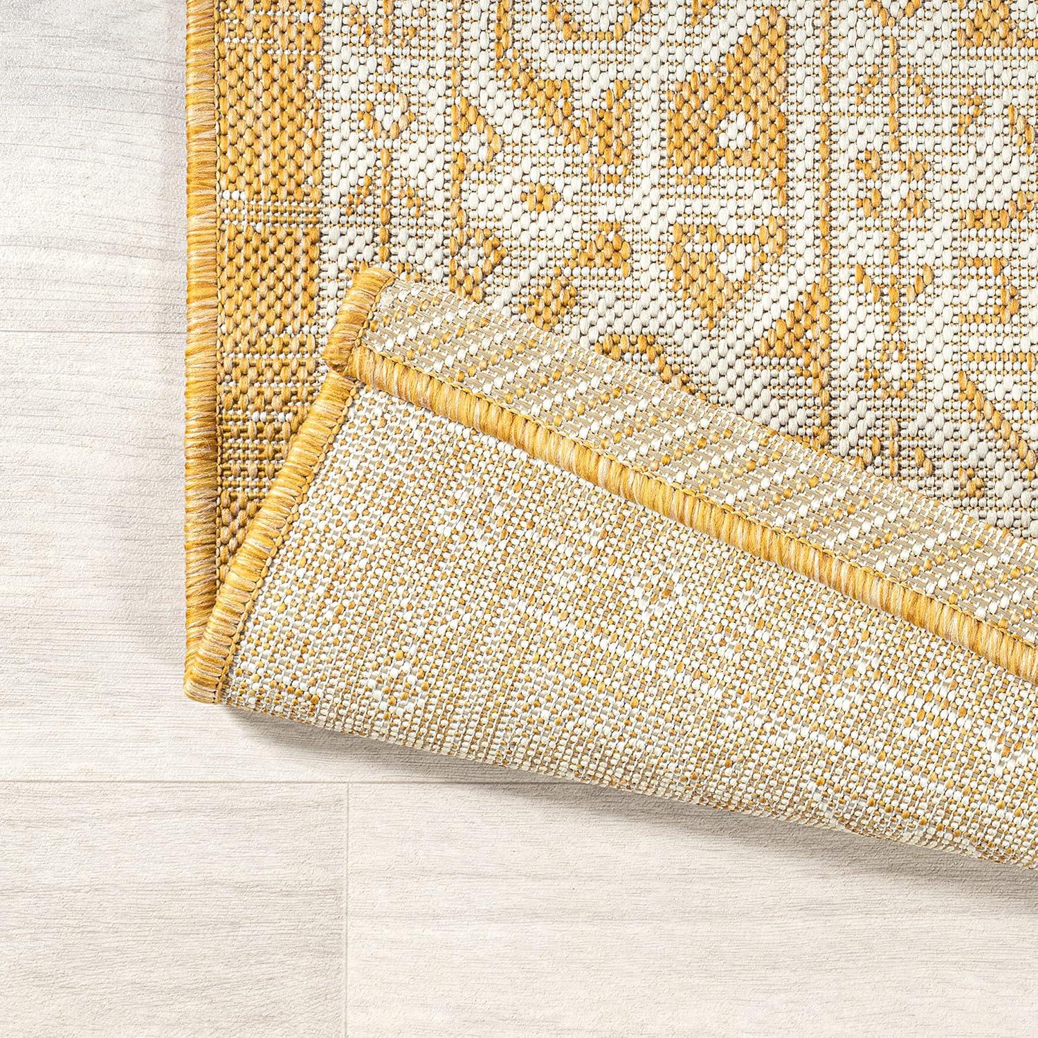 image:imageJONATHAN Y Medallion Weave Indoor Outdoor Round Area Rug 5 Ft YellowCream Sinjuri Textured for Backyard Patio Porch EasyCleaning High Traffic PetFriendly NonShedding SMB101I5RYellowCream