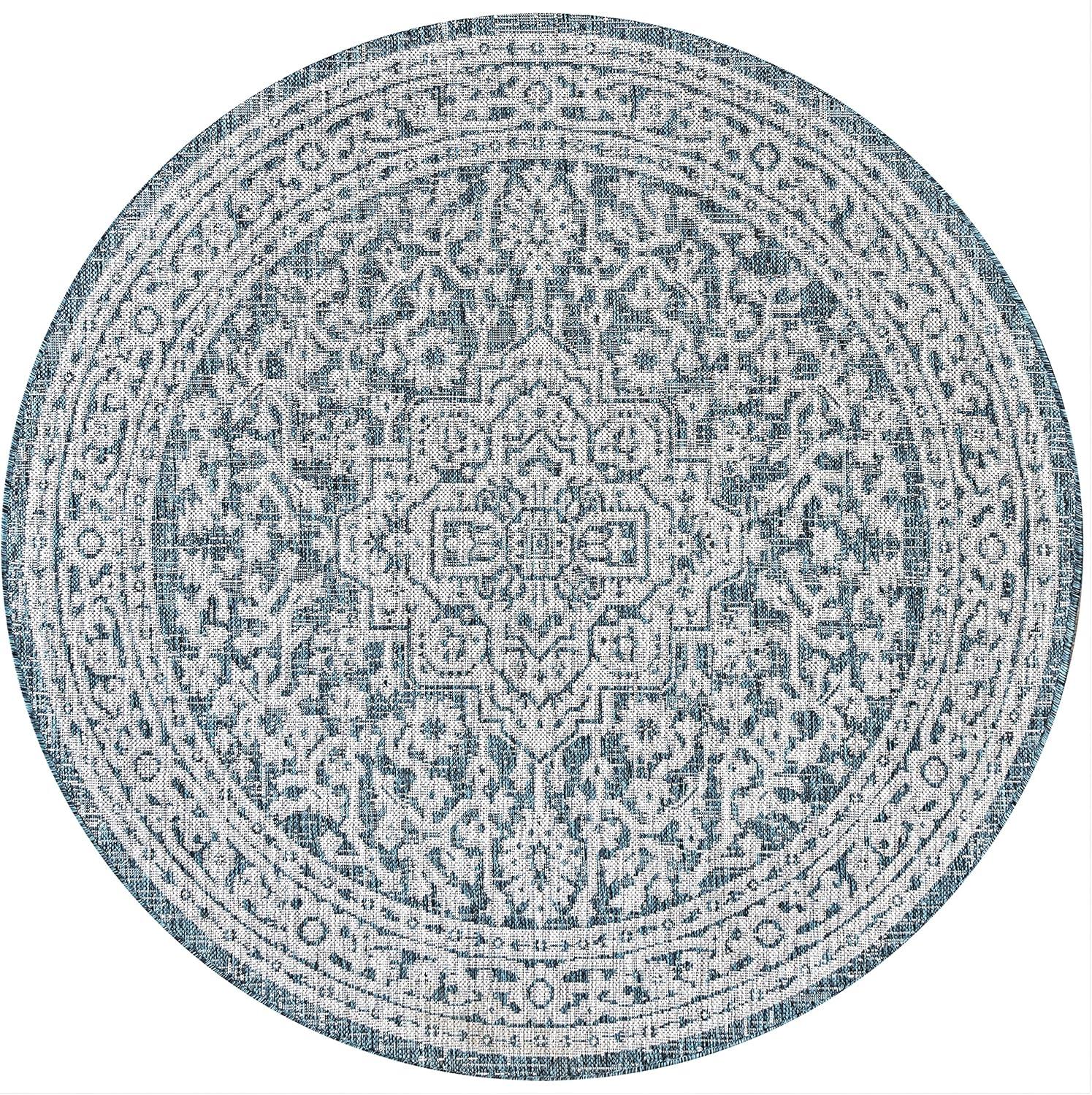 image:imageJONATHAN Y Medallion Weave Indoor Outdoor Round Area Rug 5 Ft YellowCream Sinjuri Textured for Backyard Patio Porch EasyCleaning High Traffic PetFriendly NonShedding SMB101I5RTeal BlueGray