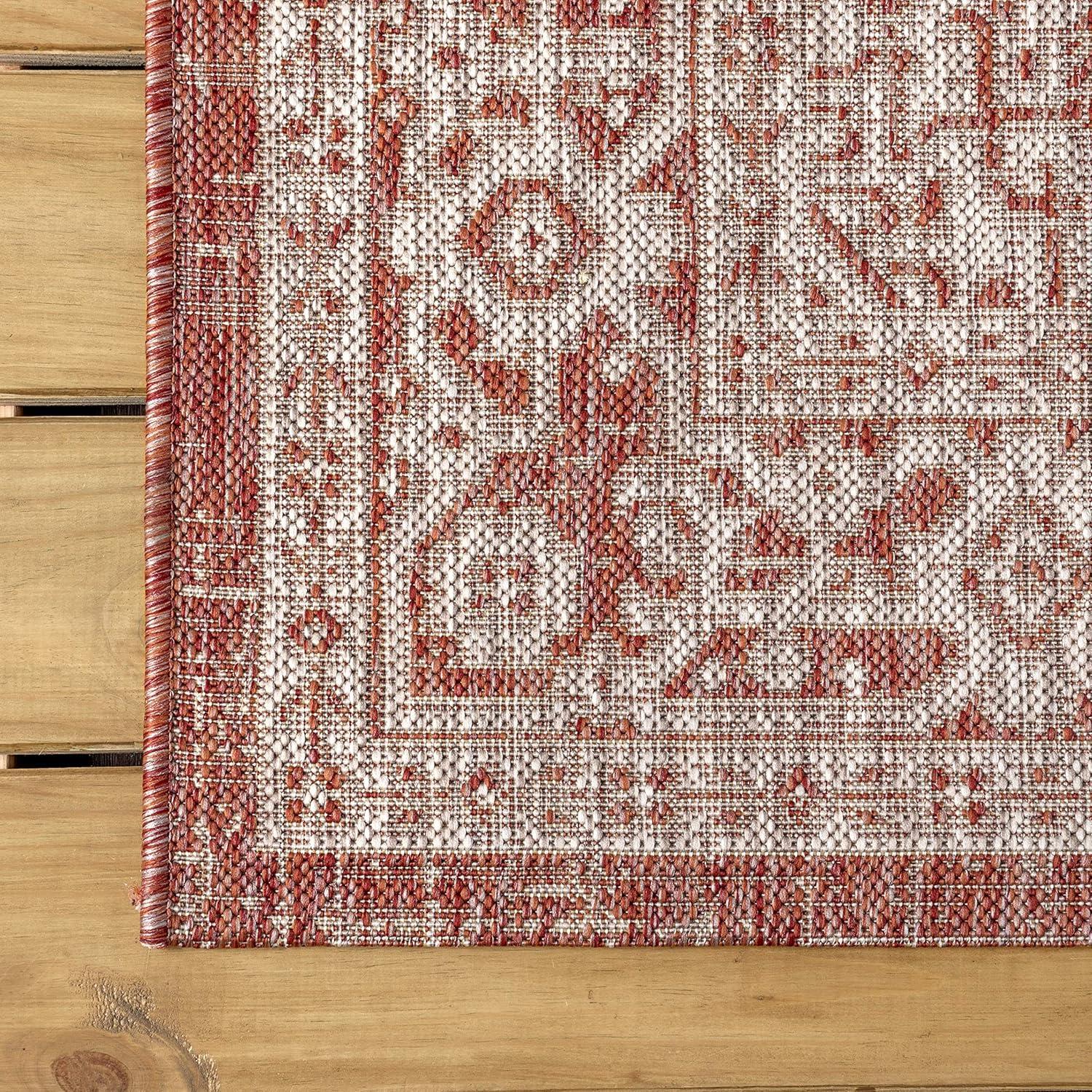 image:imageJONATHAN Y Medallion Weave Indoor Outdoor Round Area Rug 5 Ft YellowCream Sinjuri Textured for Backyard Patio Porch EasyCleaning High Traffic PetFriendly NonShedding SMB101I5RRedTaupe