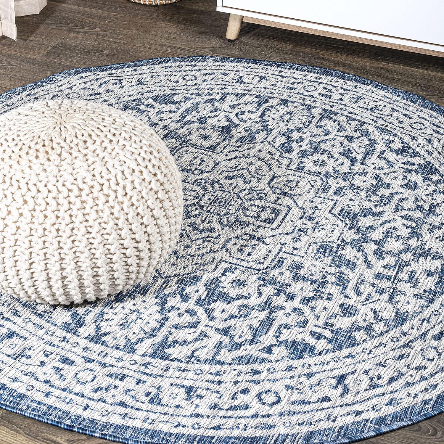 image:imageJONATHAN Y Medallion Weave Indoor Outdoor Round Area Rug 5 Ft YellowCream Sinjuri Textured for Backyard Patio Porch EasyCleaning High Traffic PetFriendly NonShedding SMB101I5RNavyGray