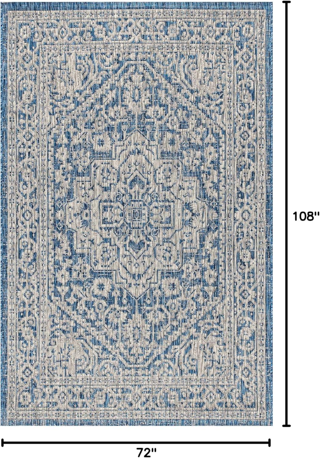 image:imageJONATHAN Y Medallion Weave Indoor Outdoor Round Area Rug 5 Ft YellowCream Sinjuri Textured for Backyard Patio Porch EasyCleaning High Traffic PetFriendly NonShedding SMB101I5RNavyGray