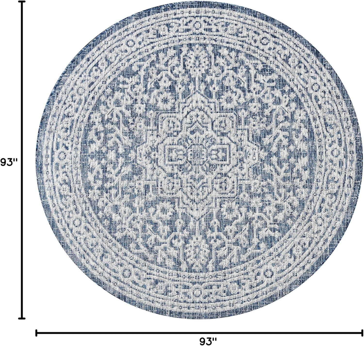 image:imageJONATHAN Y Medallion Weave Indoor Outdoor Round Area Rug 5 Ft YellowCream Sinjuri Textured for Backyard Patio Porch EasyCleaning High Traffic PetFriendly NonShedding SMB101I5RNavyGray