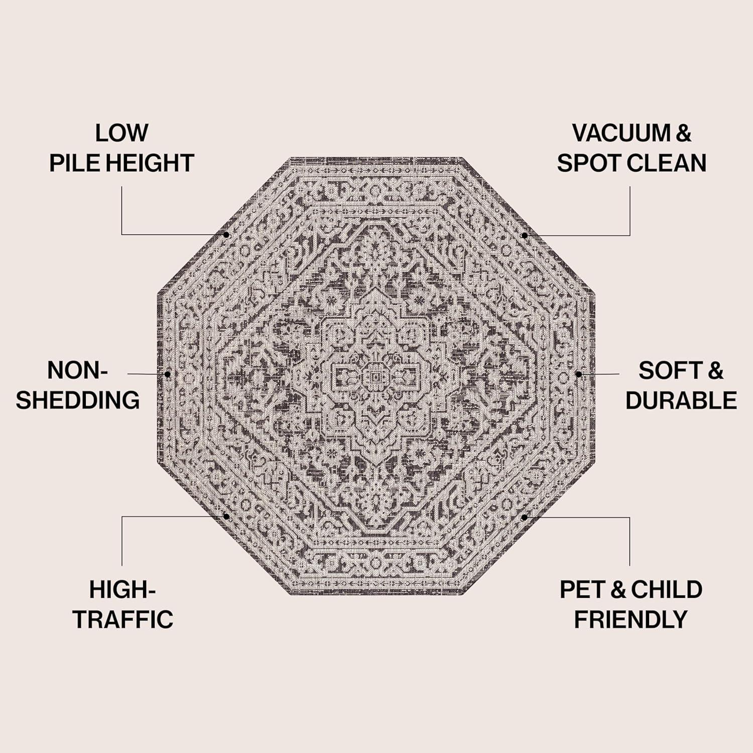 image:imageJONATHAN Y Medallion Weave Indoor Outdoor Round Area Rug 5 Ft YellowCream Sinjuri Textured for Backyard Patio Porch EasyCleaning High Traffic PetFriendly NonShedding SMB101I5RGrayBlack