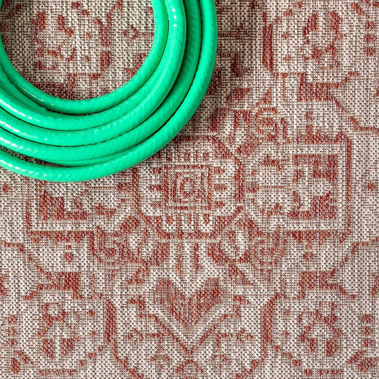 image:imageJONATHAN Y Medallion Weave Indoor Outdoor Round Area Rug 5 Ft YellowCream Sinjuri Textured for Backyard Patio Porch EasyCleaning High Traffic PetFriendly NonShedding SMB101I5RRedTaupe