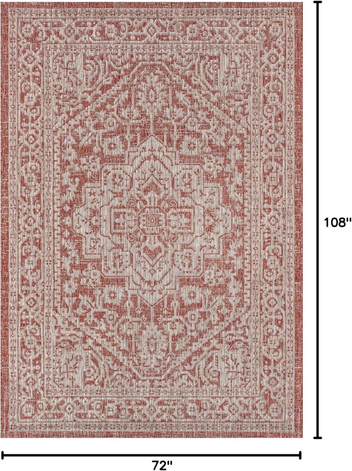 image:imageJONATHAN Y Medallion Weave Indoor Outdoor Round Area Rug 5 Ft YellowCream Sinjuri Textured for Backyard Patio Porch EasyCleaning High Traffic PetFriendly NonShedding SMB101I5RRedTaupe