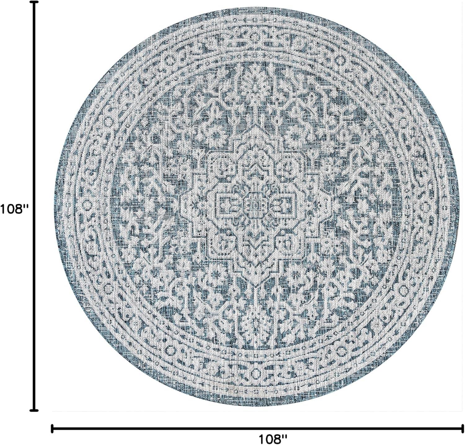 image:imageJONATHAN Y Medallion Weave Indoor Outdoor Round Area Rug 5 Ft YellowCream Sinjuri Textured for Backyard Patio Porch EasyCleaning High Traffic PetFriendly NonShedding SMB101I5RTeal BlueGray