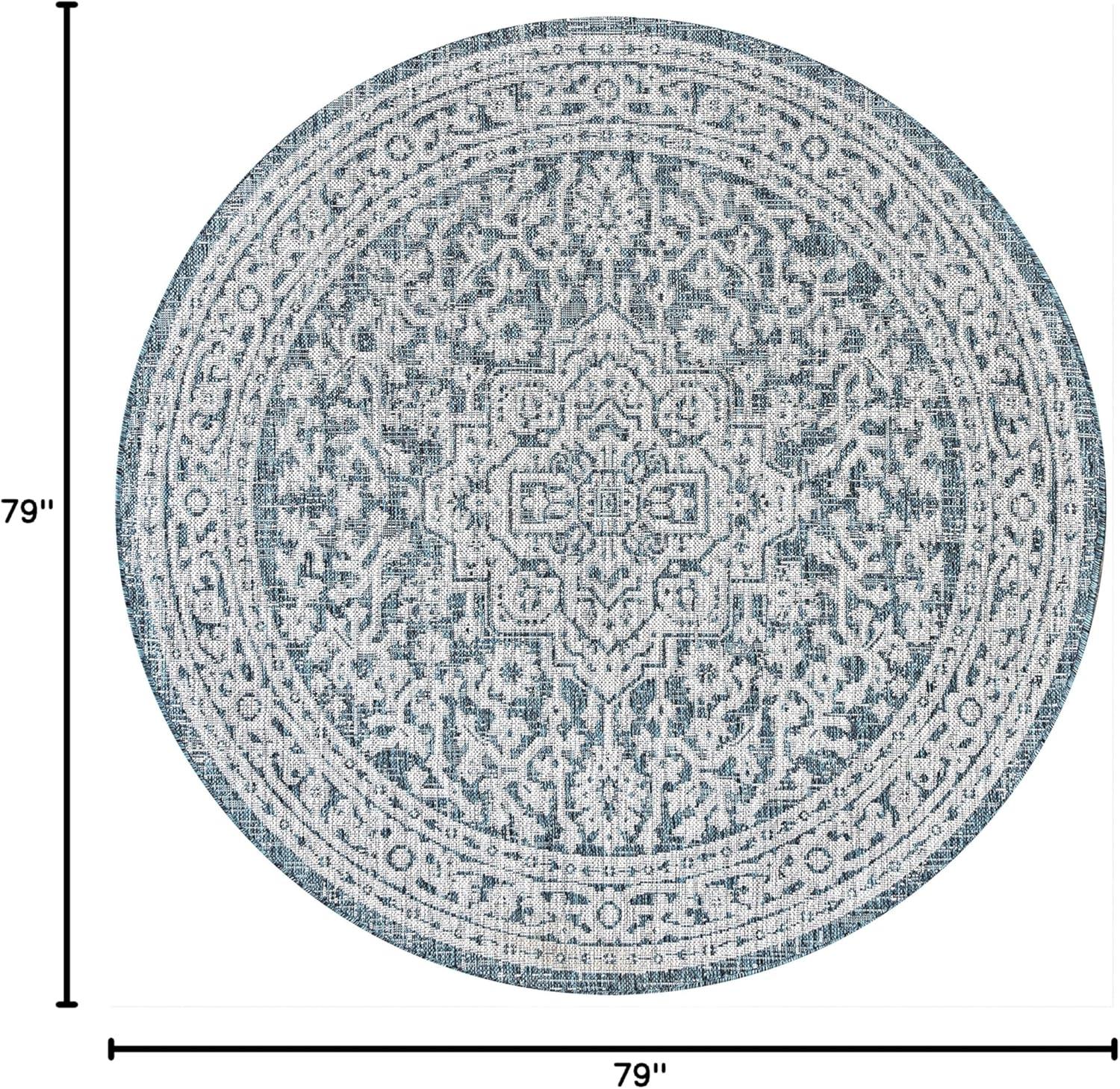 image:imageJONATHAN Y Medallion Weave Indoor Outdoor Round Area Rug 5 Ft YellowCream Sinjuri Textured for Backyard Patio Porch EasyCleaning High Traffic PetFriendly NonShedding SMB101I5RTeal BlueGray