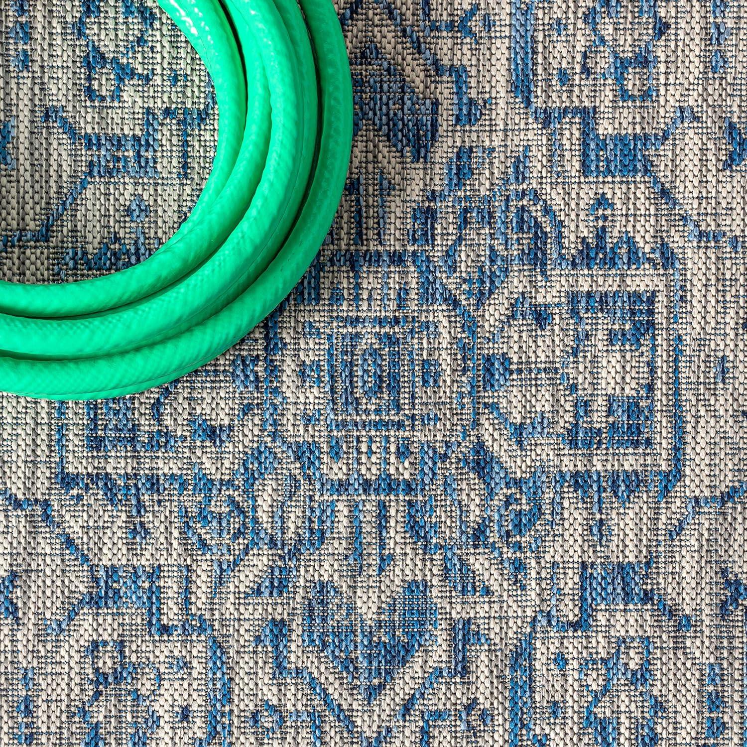 image:imageJONATHAN Y Medallion Weave Indoor Outdoor Round Area Rug 5 Ft YellowCream Sinjuri Textured for Backyard Patio Porch EasyCleaning High Traffic PetFriendly NonShedding SMB101I5RNavyGray