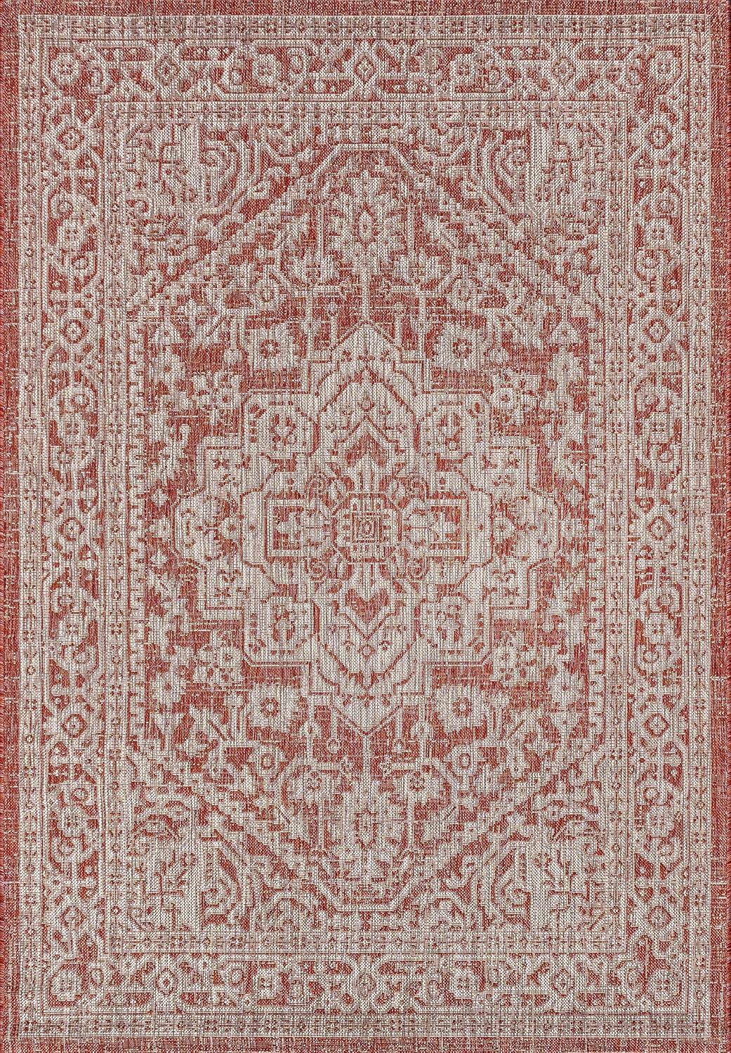 image:imageJONATHAN Y Medallion Weave Indoor Outdoor Round Area Rug 5 Ft YellowCream Sinjuri Textured for Backyard Patio Porch EasyCleaning High Traffic PetFriendly NonShedding SMB101I5RRedTaupe