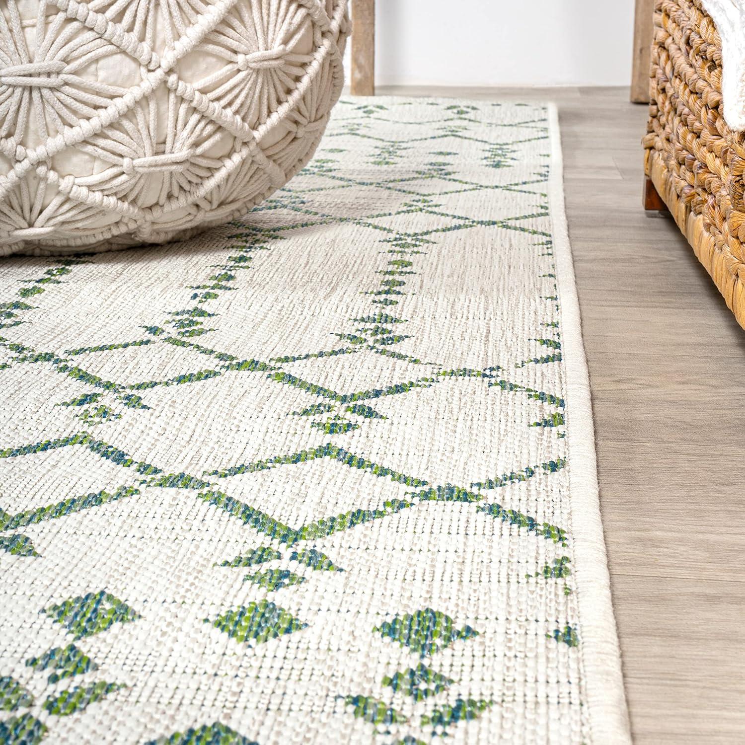 image:imageJONATHAN Y Moroccan Geometric Indoor Outdoor Square Area Rug 5X5 NavyBeige Ourika Textured Weave for Backyard Patio Porch EasyCleaning High Traffic PetFriendly NonShedding SMB108K5SQGreenIvory