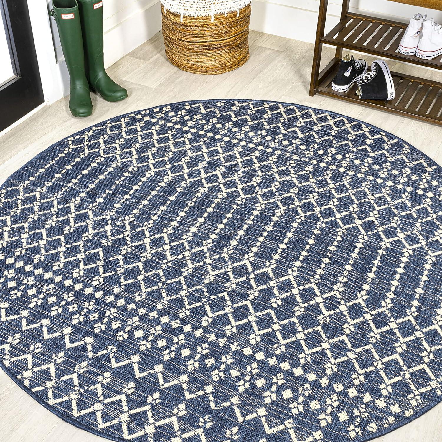 image:imageJONATHAN Y Moroccan Geometric Indoor Outdoor Square Area Rug 5X5 NavyBeige Ourika Textured Weave for Backyard Patio Porch EasyCleaning High Traffic PetFriendly NonShedding SMB108K5SQNavyBeige