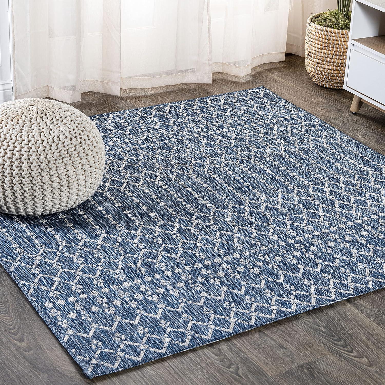 image:imageJONATHAN Y Moroccan Geometric Indoor Outdoor Square Area Rug 5X5 NavyBeige Ourika Textured Weave for Backyard Patio Porch EasyCleaning High Traffic PetFriendly NonShedding SMB108K5SQNavyLight Gray