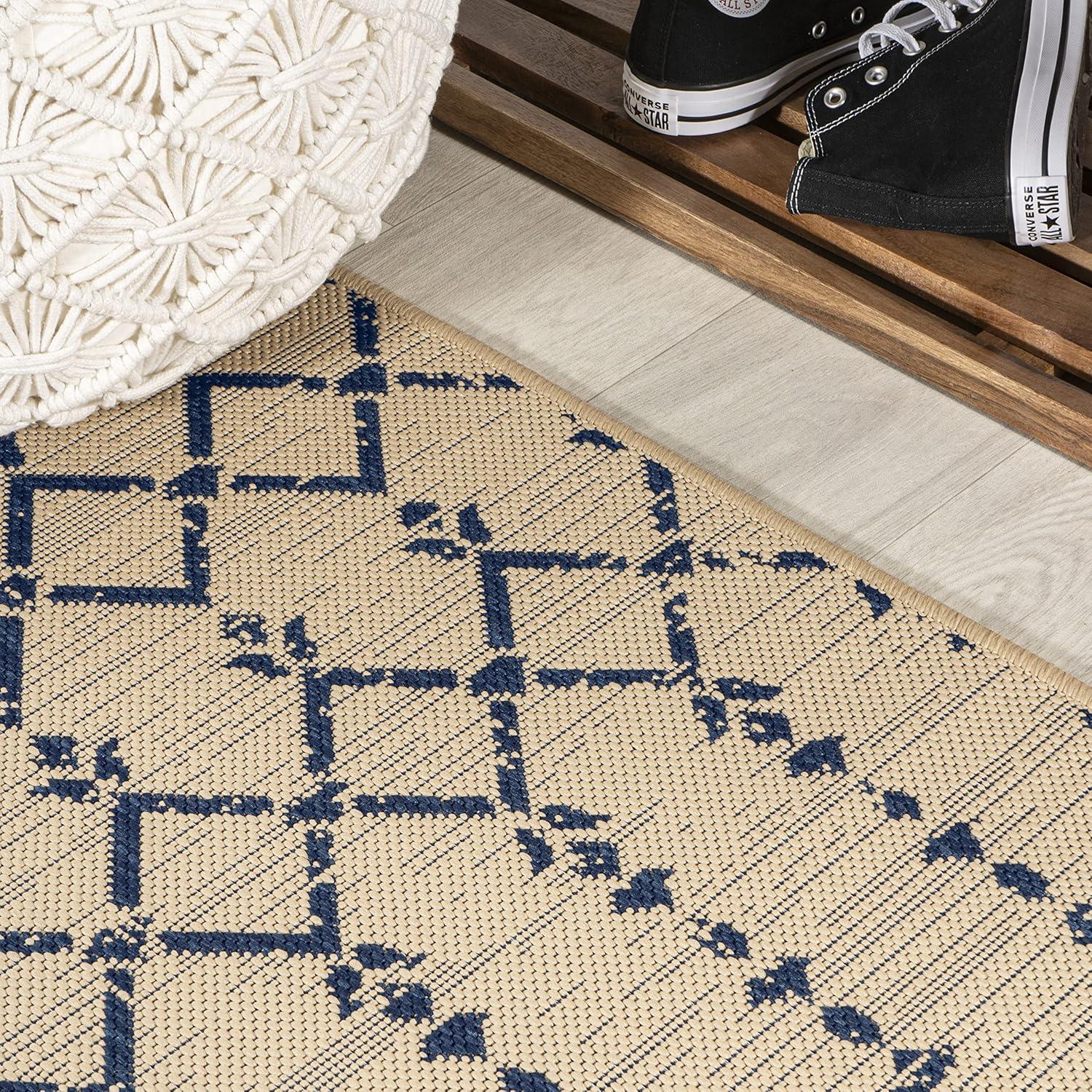 image:imageJONATHAN Y Moroccan Geometric Indoor Outdoor Square Area Rug 5X5 NavyBeige Ourika Textured Weave for Backyard Patio Porch EasyCleaning High Traffic PetFriendly NonShedding SMB108K5SQBeigeNavy