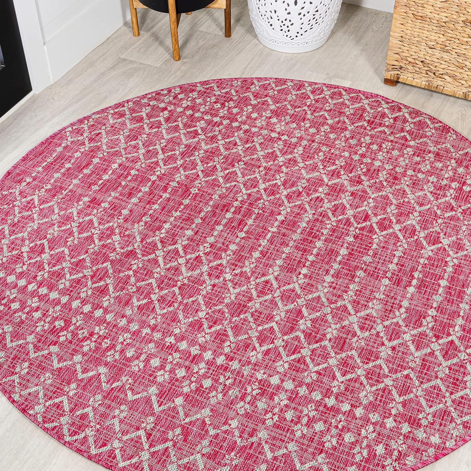 image:imageJONATHAN Y Moroccan Geometric Indoor Outdoor Square Area Rug 5X5 NavyBeige Ourika Textured Weave for Backyard Patio Porch EasyCleaning High Traffic PetFriendly NonShedding SMB108K5SQFuchsiaLight Gray