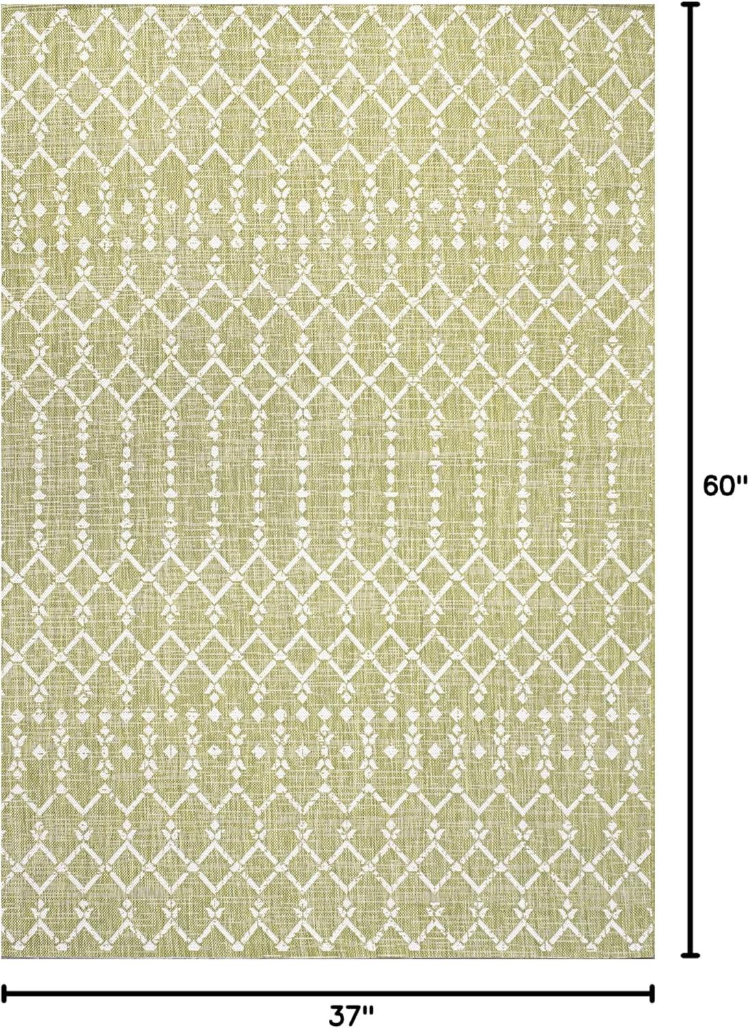 image:imageJONATHAN Y Moroccan Geometric Indoor Outdoor Square Area Rug 5X5 NavyBeige Ourika Textured Weave for Backyard Patio Porch EasyCleaning High Traffic PetFriendly NonShedding SMB108K5SQLight GreenCream