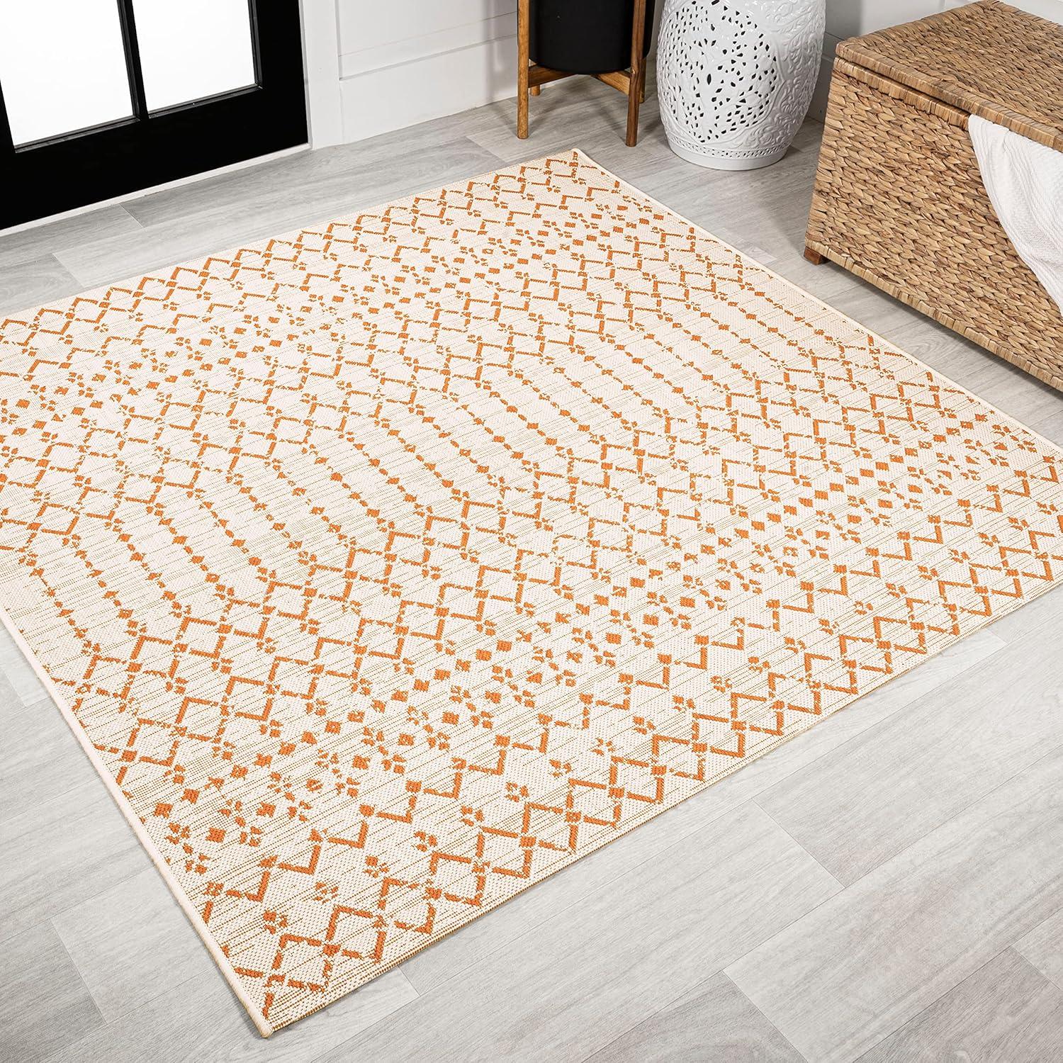image:imageJONATHAN Y Moroccan Geometric Indoor Outdoor Square Area Rug 5X5 NavyBeige Ourika Textured Weave for Backyard Patio Porch EasyCleaning High Traffic PetFriendly NonShedding SMB108K5SQCreamOrange