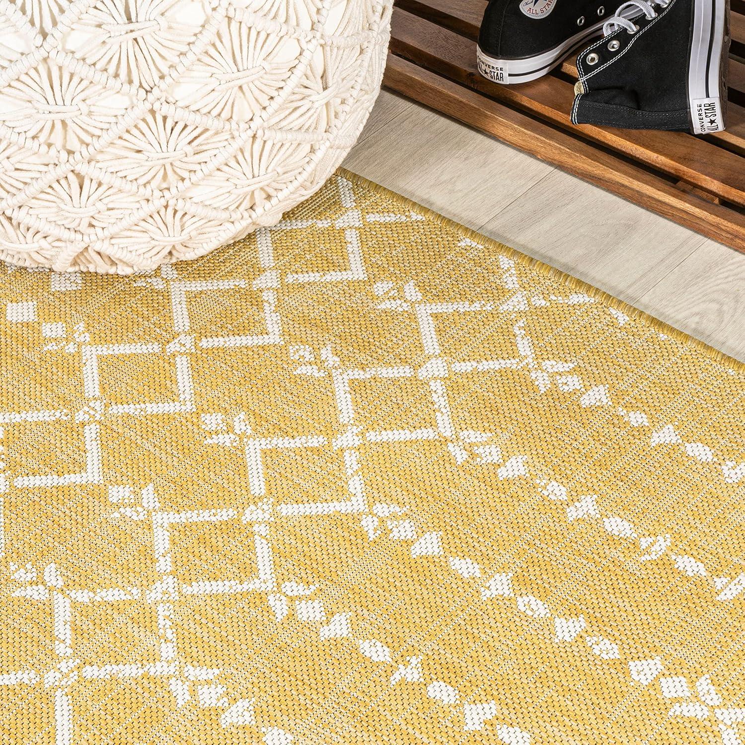 image:imageJONATHAN Y Moroccan Geometric Indoor Outdoor Square Area Rug 5X5 NavyBeige Ourika Textured Weave for Backyard Patio Porch EasyCleaning High Traffic PetFriendly NonShedding SMB108K5SQYellowCream