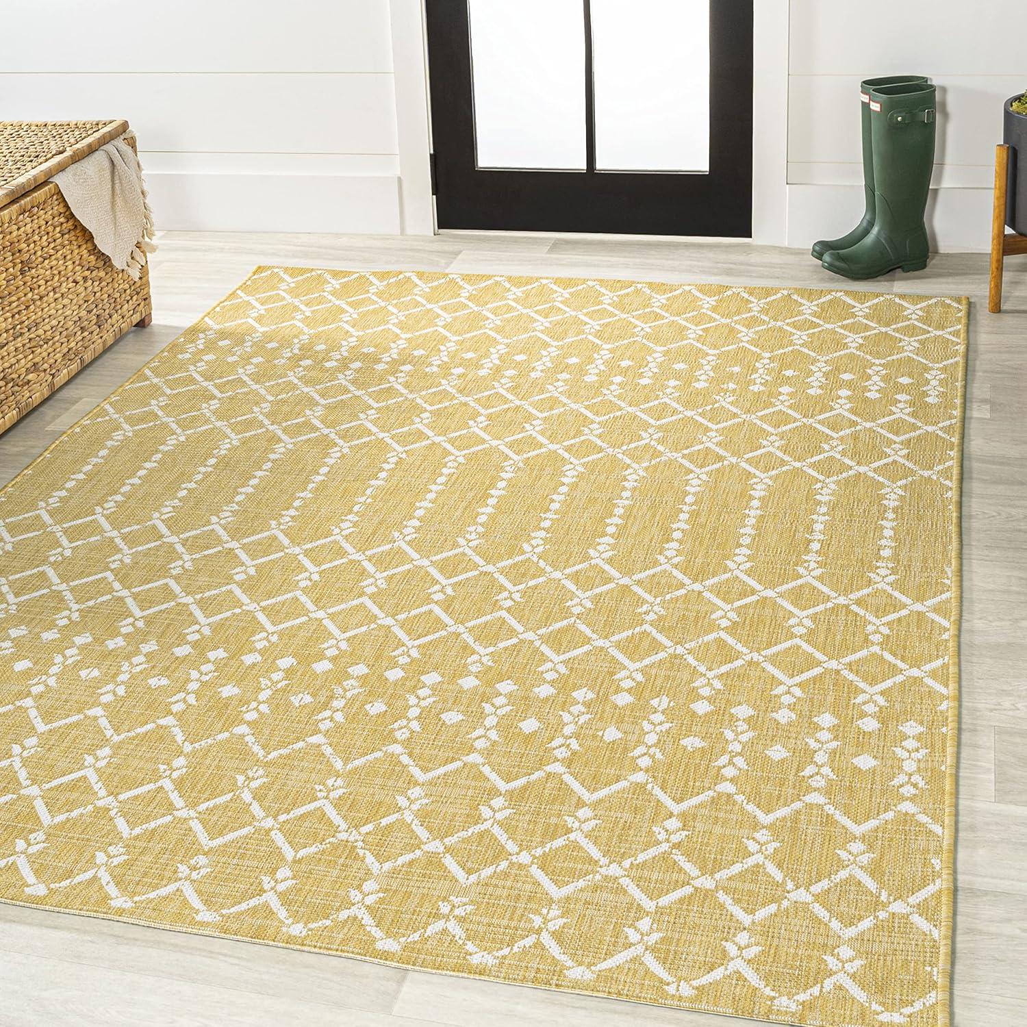 image:imageJONATHAN Y Moroccan Geometric Indoor Outdoor Square Area Rug 5X5 NavyBeige Ourika Textured Weave for Backyard Patio Porch EasyCleaning High Traffic PetFriendly NonShedding SMB108K5SQYellowCream