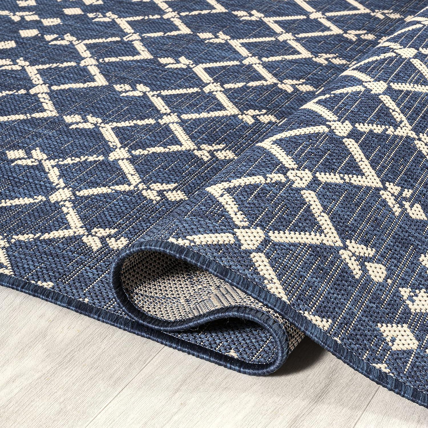 image:imageJONATHAN Y Moroccan Geometric Indoor Outdoor Square Area Rug 5X5 NavyBeige Ourika Textured Weave for Backyard Patio Porch EasyCleaning High Traffic PetFriendly NonShedding SMB108K5SQNavyBeige