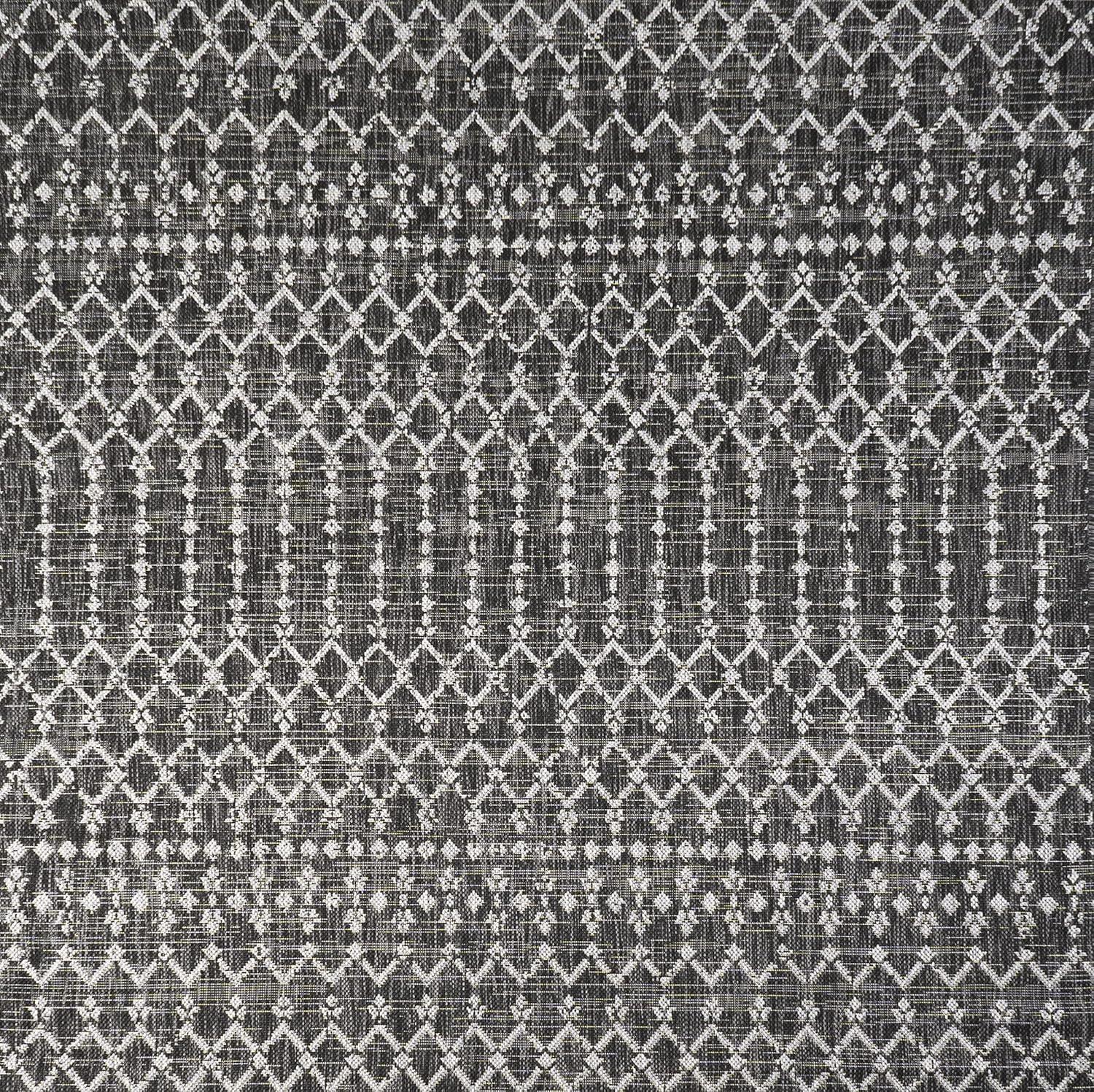 image:imageJONATHAN Y Moroccan Geometric Indoor Outdoor Square Area Rug 5X5 NavyBeige Ourika Textured Weave for Backyard Patio Porch EasyCleaning High Traffic PetFriendly NonShedding SMB108K5SQBlackGray