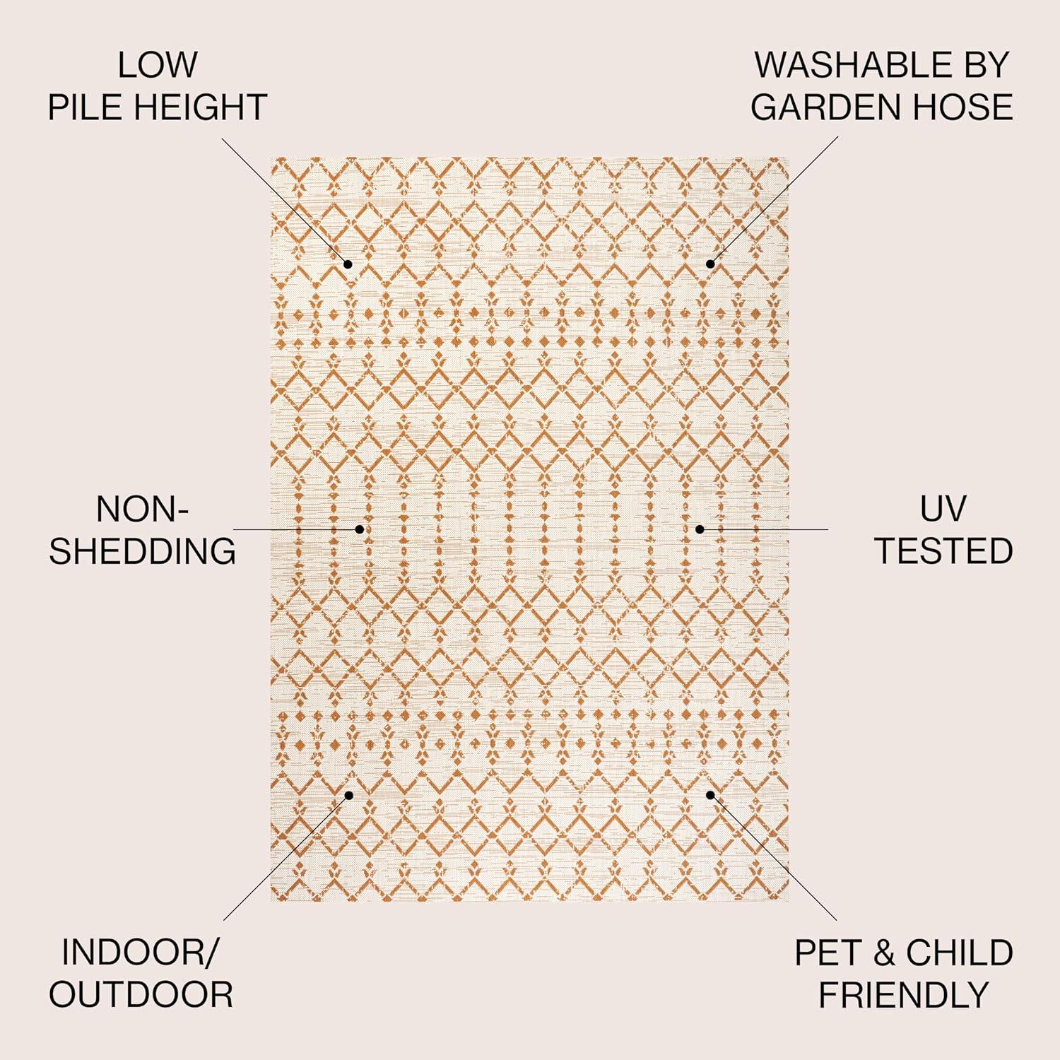 image:imageJONATHAN Y Moroccan Geometric Indoor Outdoor Square Area Rug 5X5 NavyBeige Ourika Textured Weave for Backyard Patio Porch EasyCleaning High Traffic PetFriendly NonShedding SMB108K5SQCreamOrange