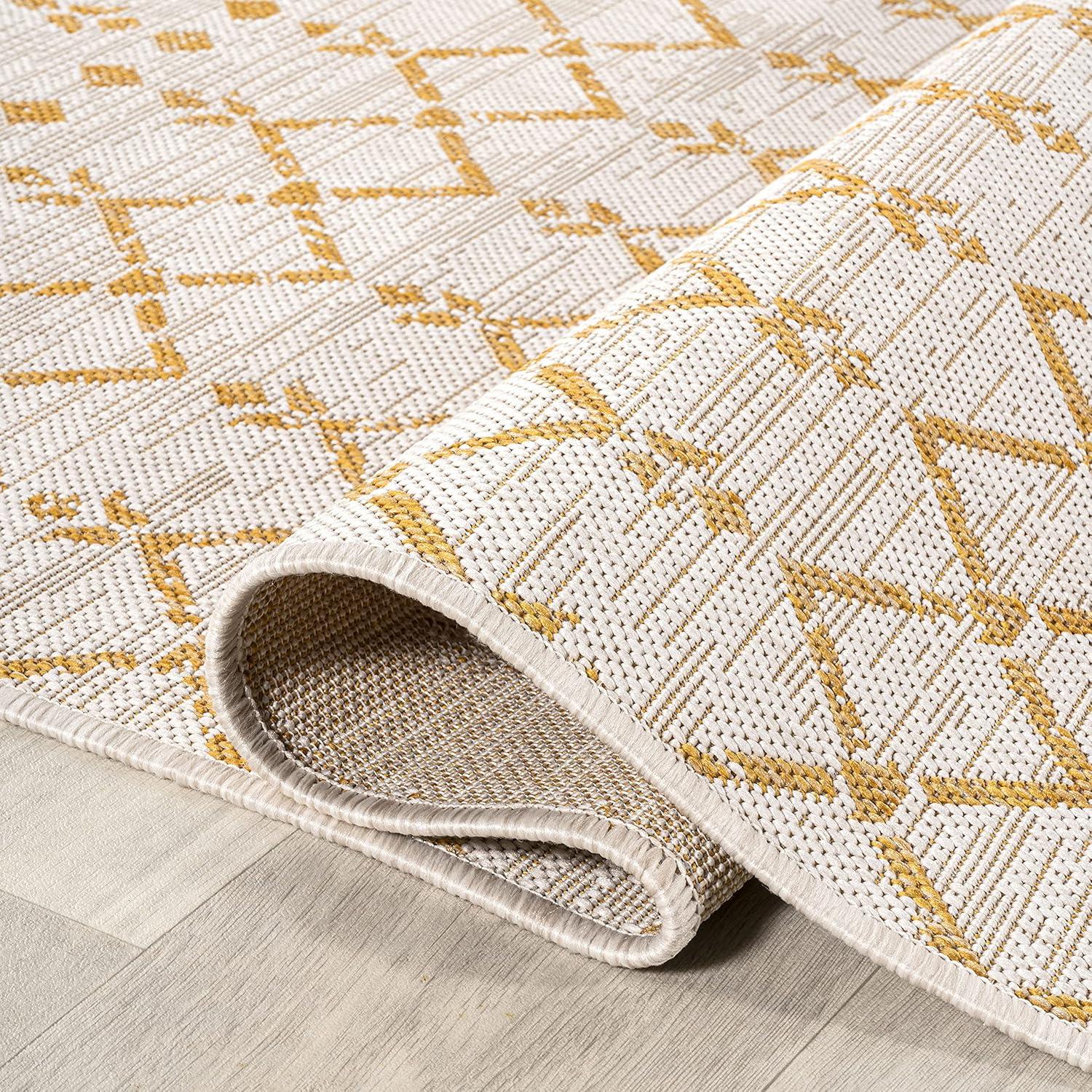 image:imageJONATHAN Y Moroccan Geometric Indoor Outdoor Square Area Rug 5X5 NavyBeige Ourika Textured Weave for Backyard Patio Porch EasyCleaning High Traffic PetFriendly NonShedding SMB108K5SQCreamYellow