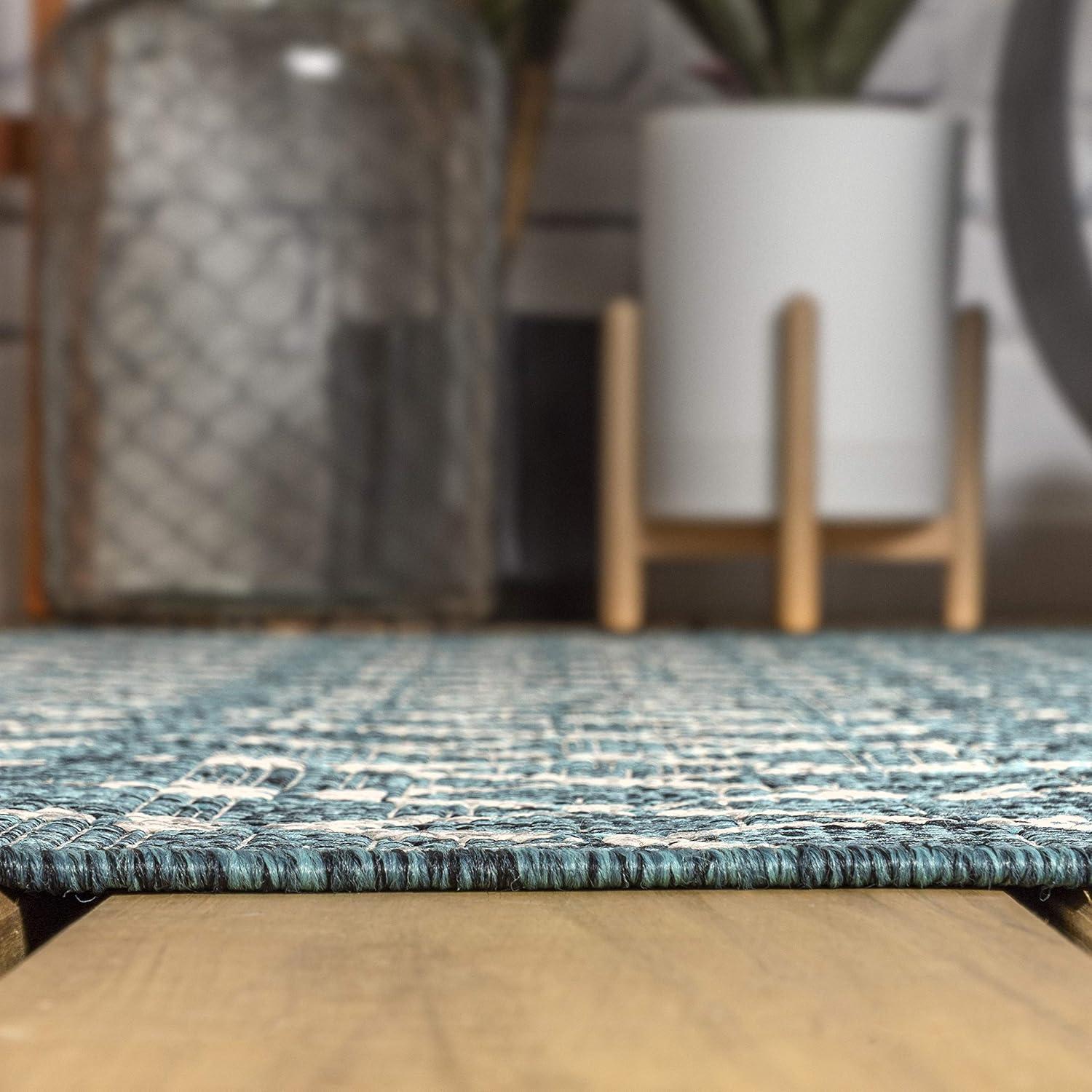 image:imageJONATHAN Y Moroccan Geometric Indoor Outdoor Square Area Rug 5X5 NavyBeige Ourika Textured Weave for Backyard Patio Porch EasyCleaning High Traffic PetFriendly NonShedding SMB108K5SQTealGray