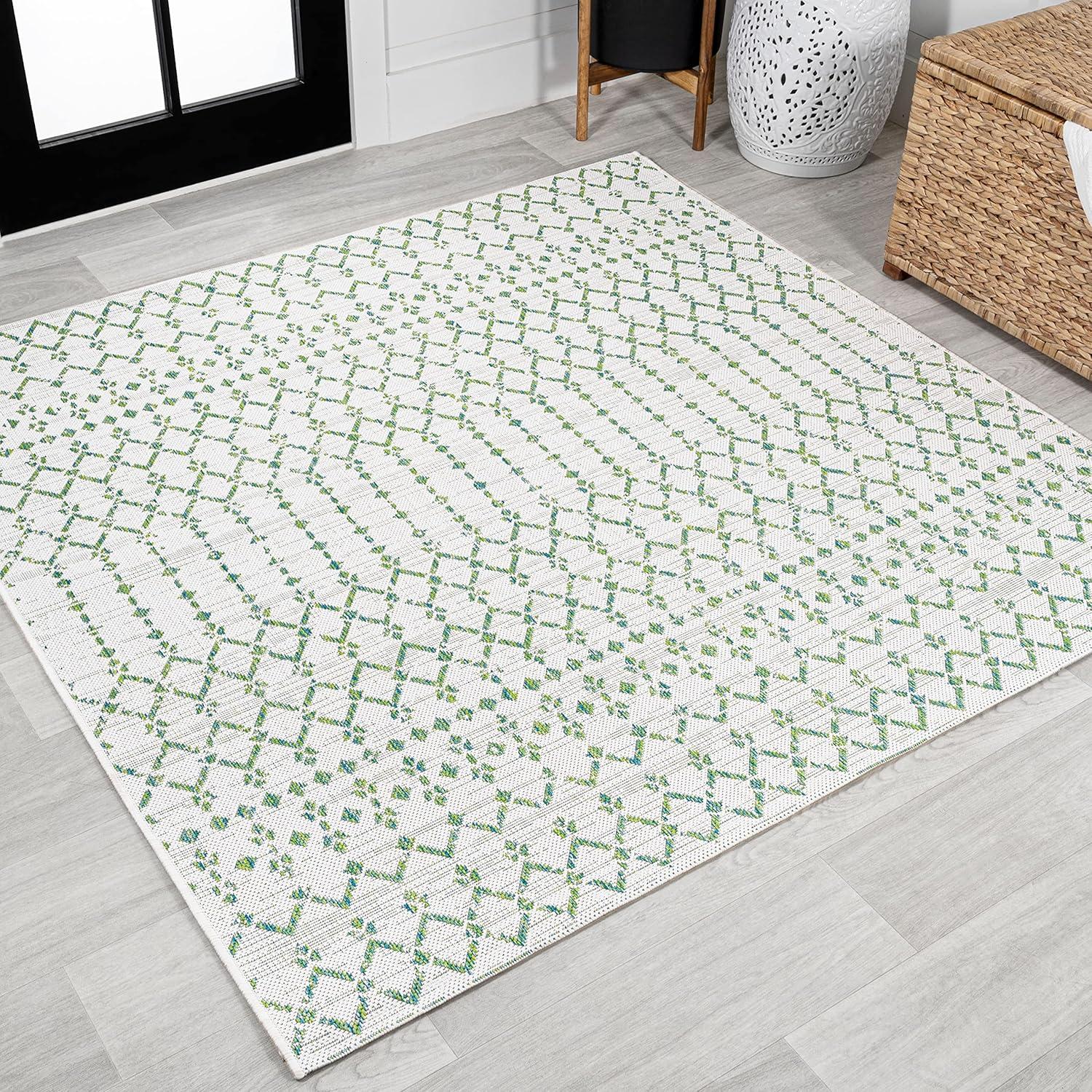 image:imageJONATHAN Y Moroccan Geometric Indoor Outdoor Square Area Rug 5X5 NavyBeige Ourika Textured Weave for Backyard Patio Porch EasyCleaning High Traffic PetFriendly NonShedding SMB108K5SQGreenIvory