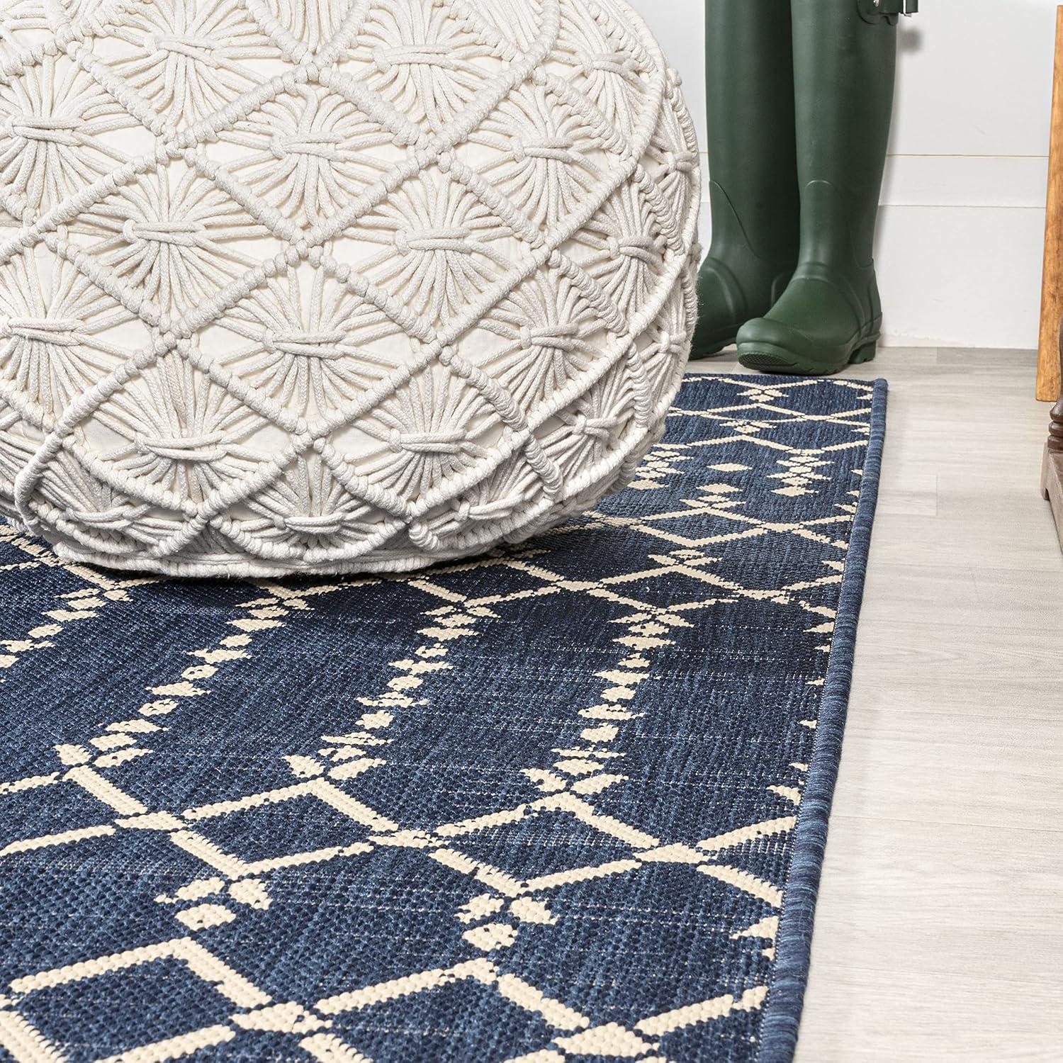 image:imageJONATHAN Y Moroccan Geometric Indoor Outdoor Square Area Rug 5X5 NavyBeige Ourika Textured Weave for Backyard Patio Porch EasyCleaning High Traffic PetFriendly NonShedding SMB108K5SQNavyBeige