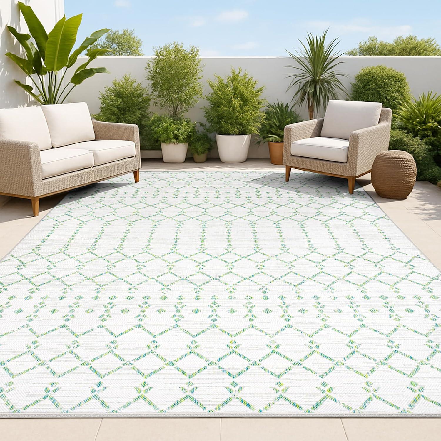 image:imageJONATHAN Y Moroccan Geometric Indoor Outdoor Square Area Rug 5X5 NavyBeige Ourika Textured Weave for Backyard Patio Porch EasyCleaning High Traffic PetFriendly NonShedding SMB108K5SQGreenIvory
